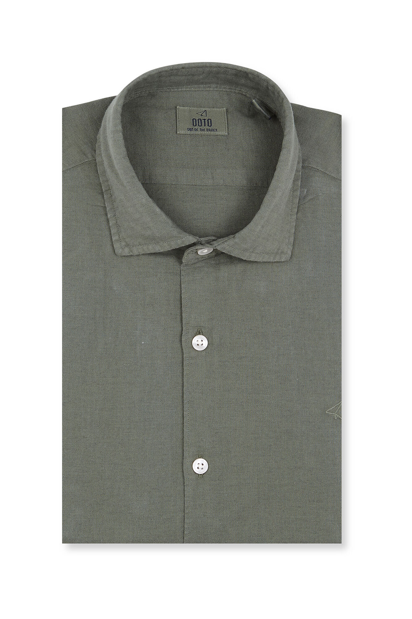 OOTO Camisa algod&oacute;n lino manga larga Kaki