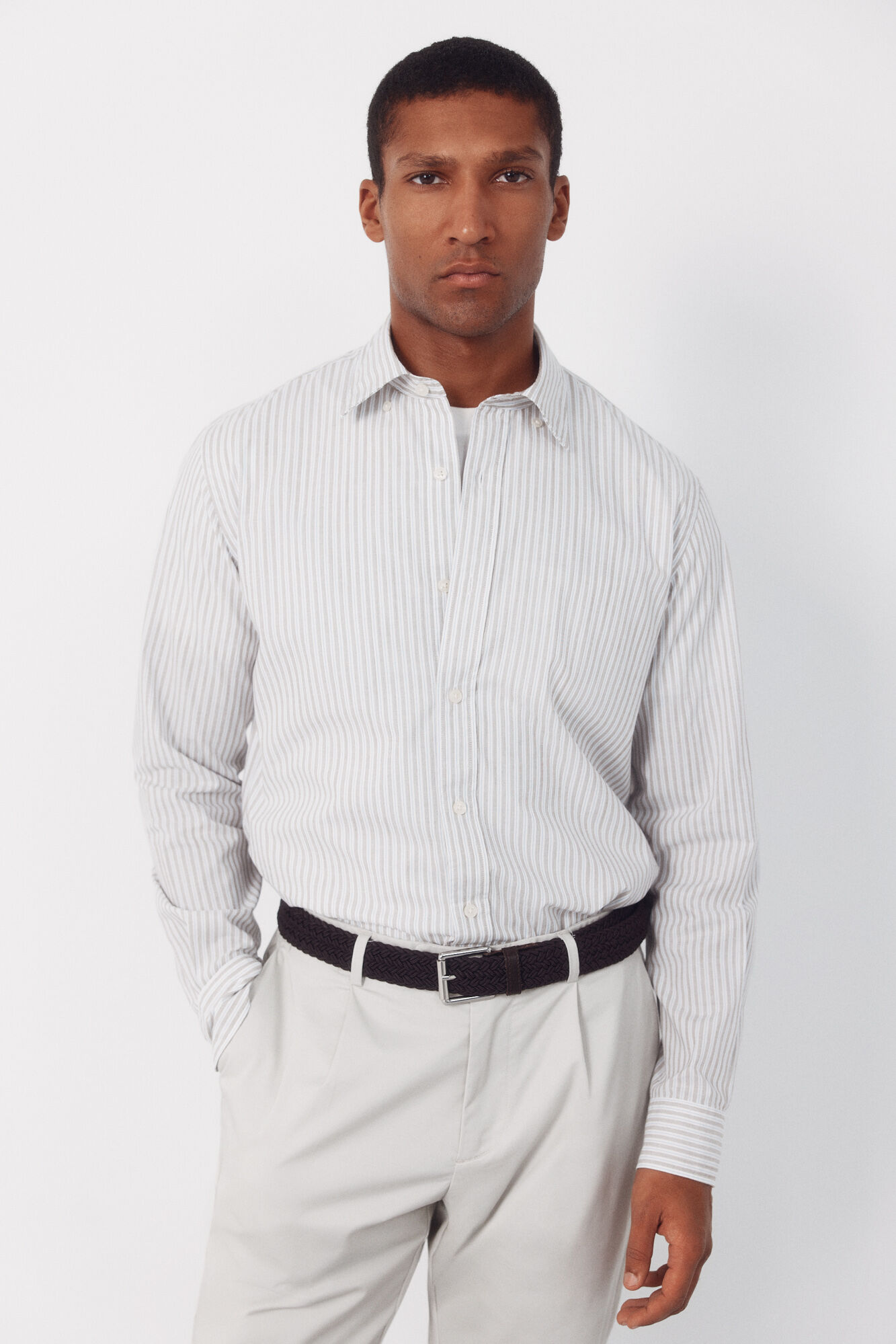 Cortefiel Camisa rayas popel&iacute;n Beige