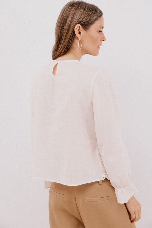 Cortefiel Top combinado crochet Marfil