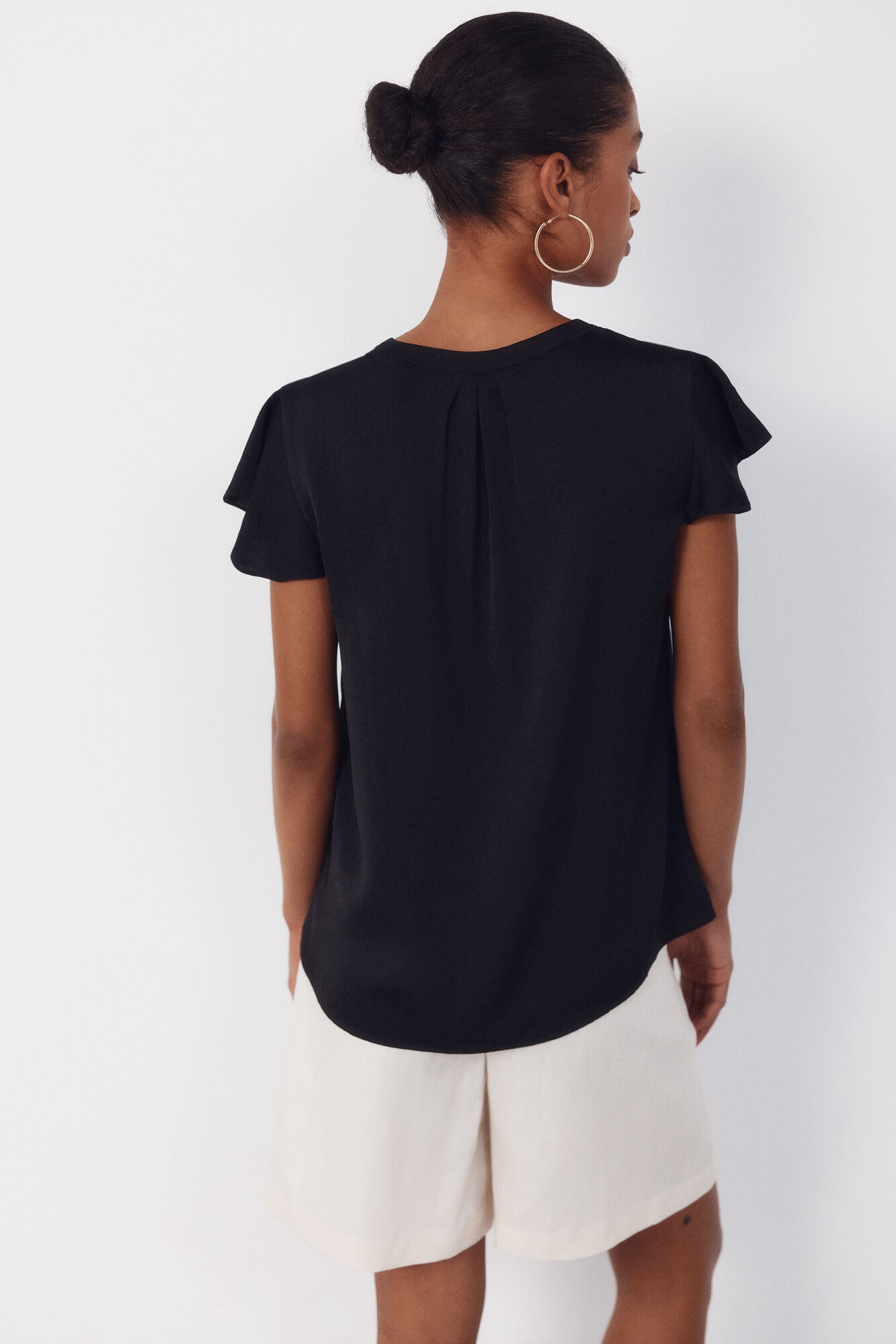 Cortefiel Blusa fluida de manga de vuelo Negro