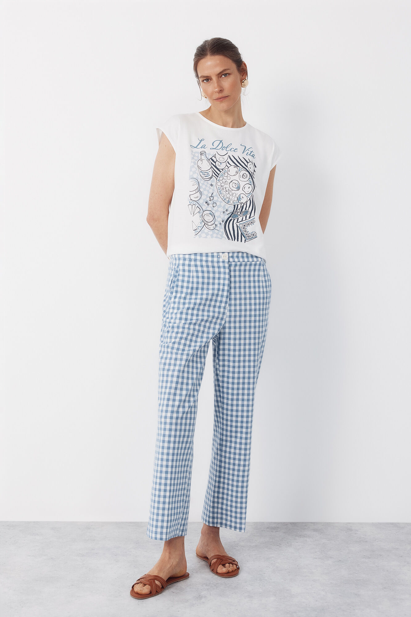 Cortefiel Pantal&oacute;n de estampado vichy