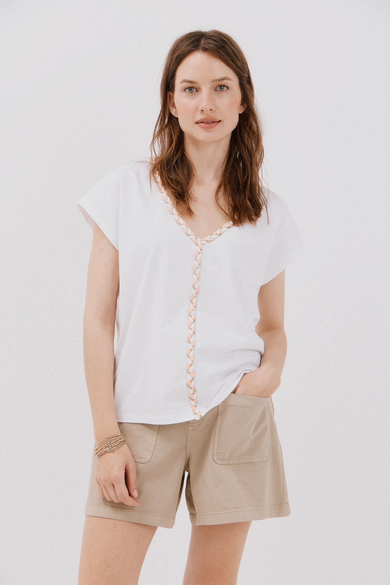 Cortefiel Playera cuello pico trenza