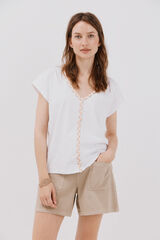 Cortefiel Playera cuello pico trenza Blanco