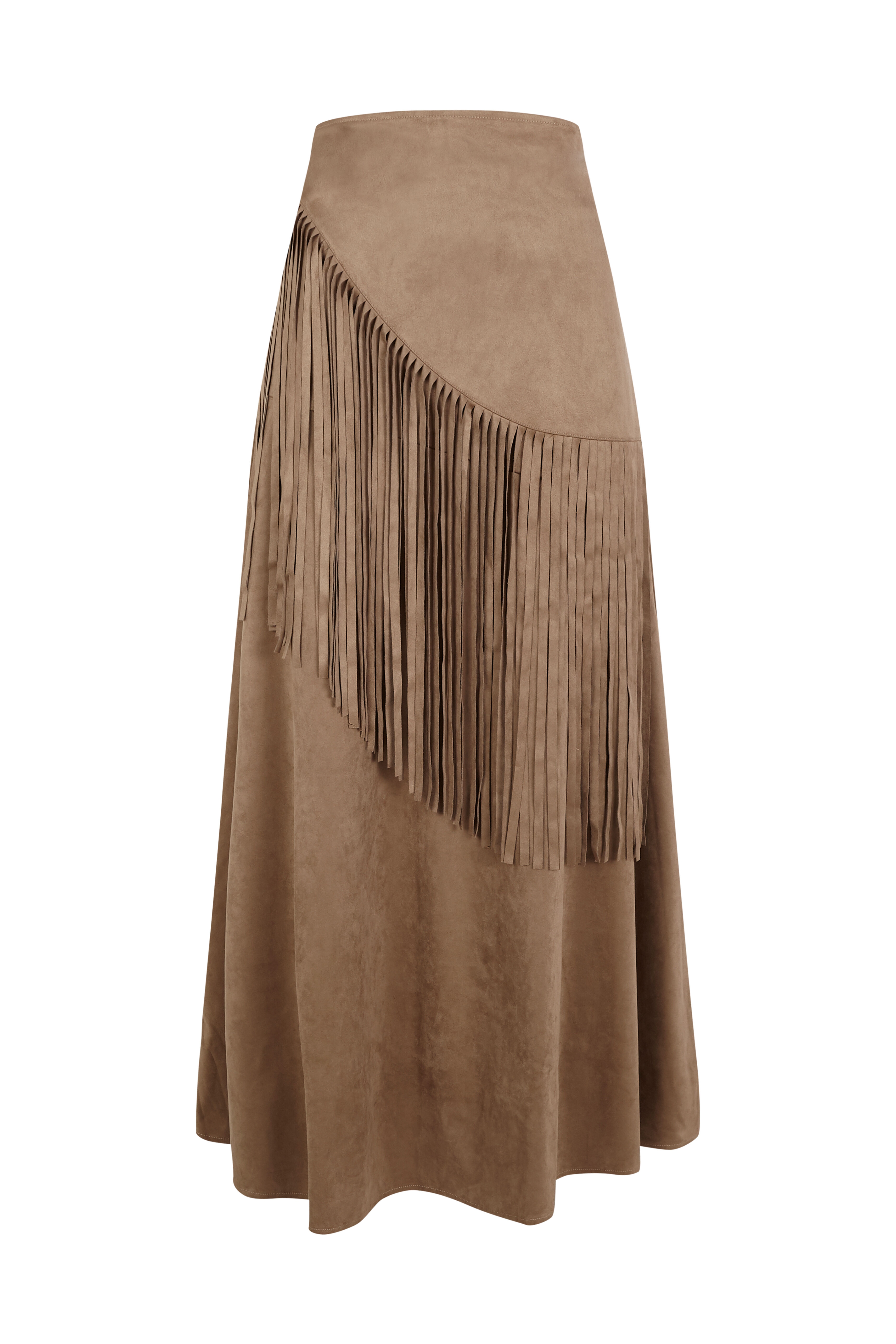 Slowlove Falda de ante sint&eacute;tico con flecos Marr&oacute;n