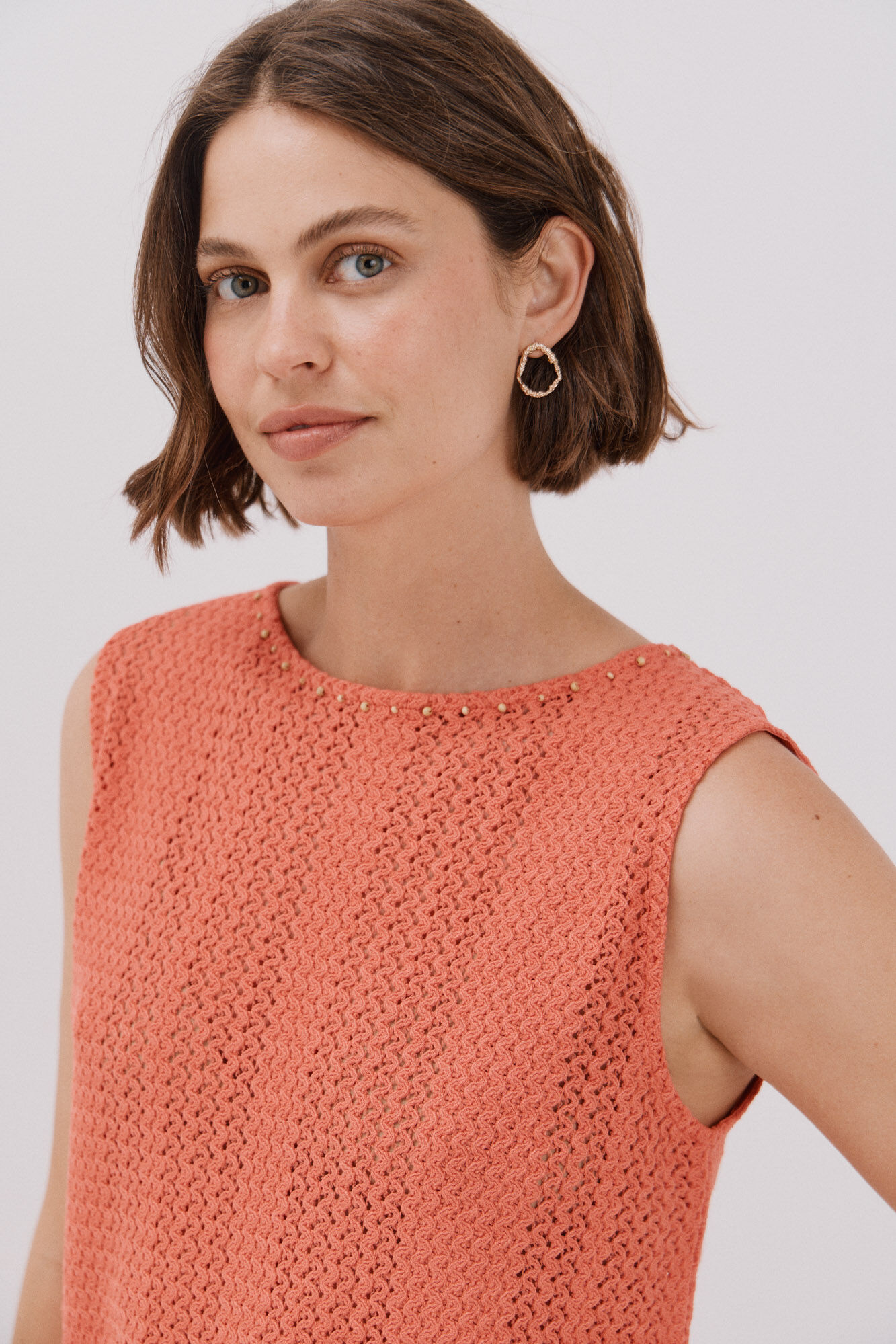 Cortefiel Top sin mangas crochet Coral