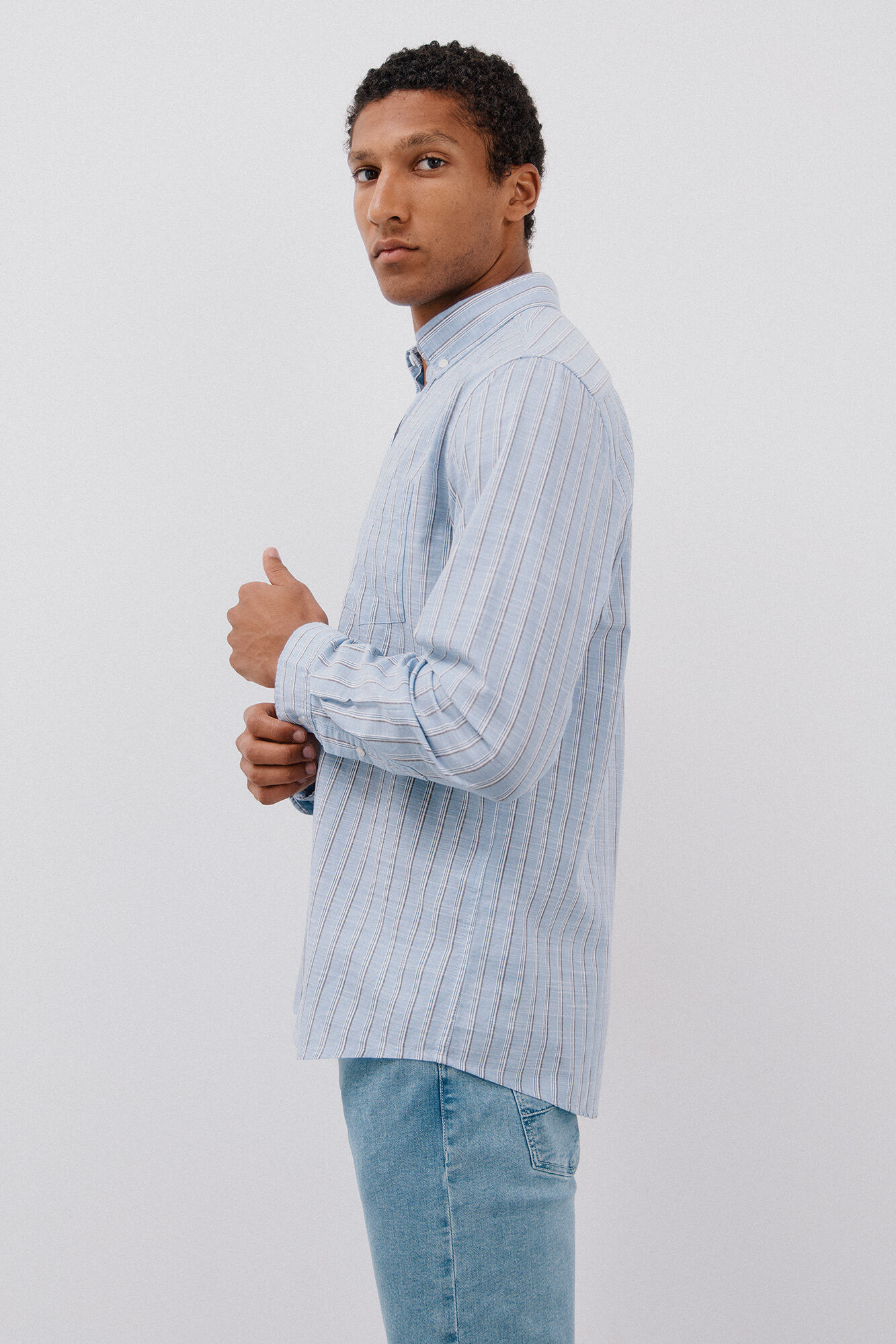 Cortefiel Camisa rayas flam&eacute; Azul oscuro