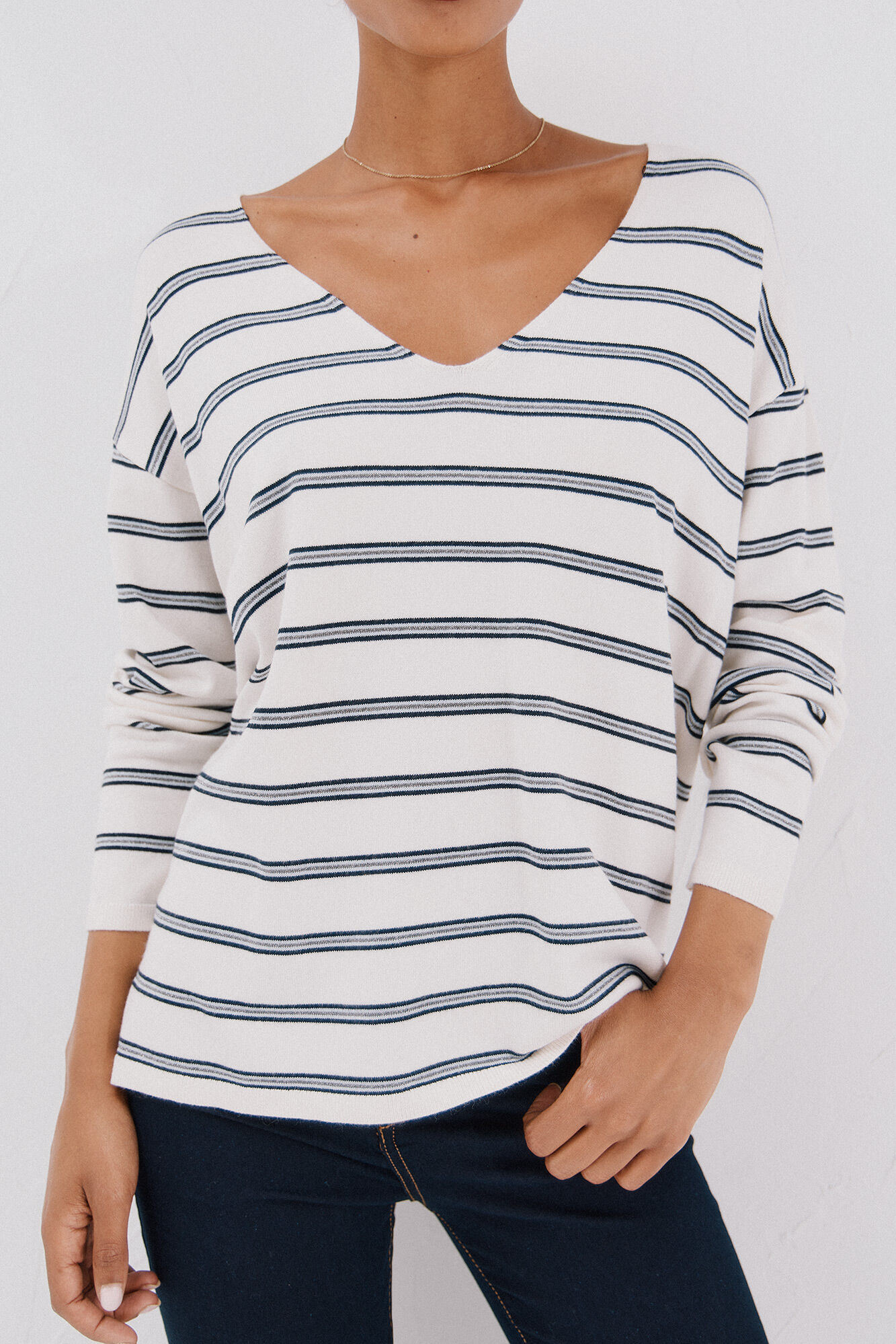 Cortefiel Su&eacute;ter escote pico Estampado azul