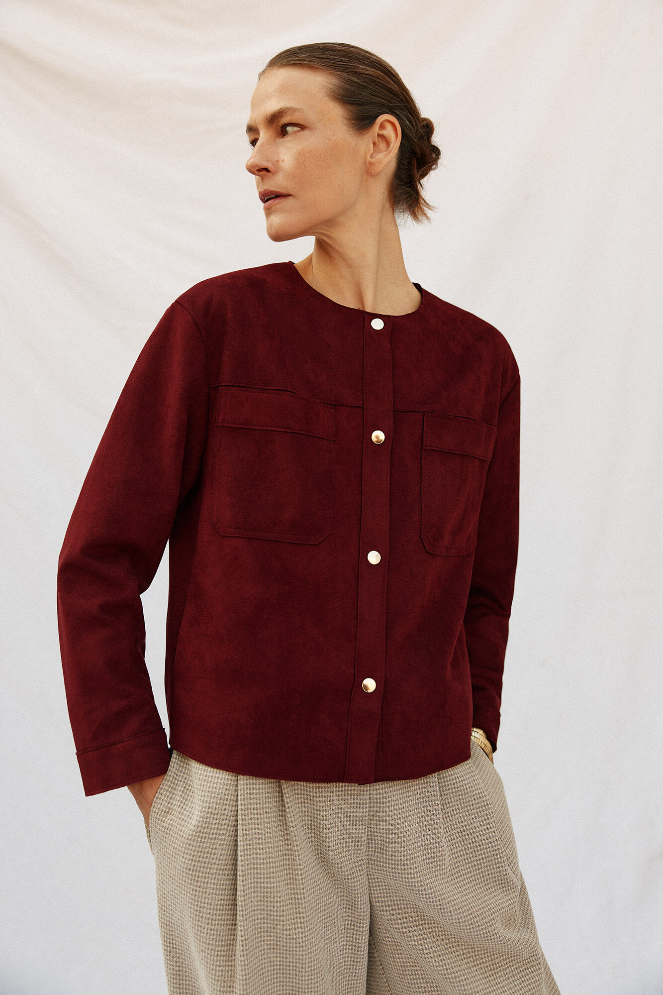 Cortefiel Chamarra efecto piel Vino