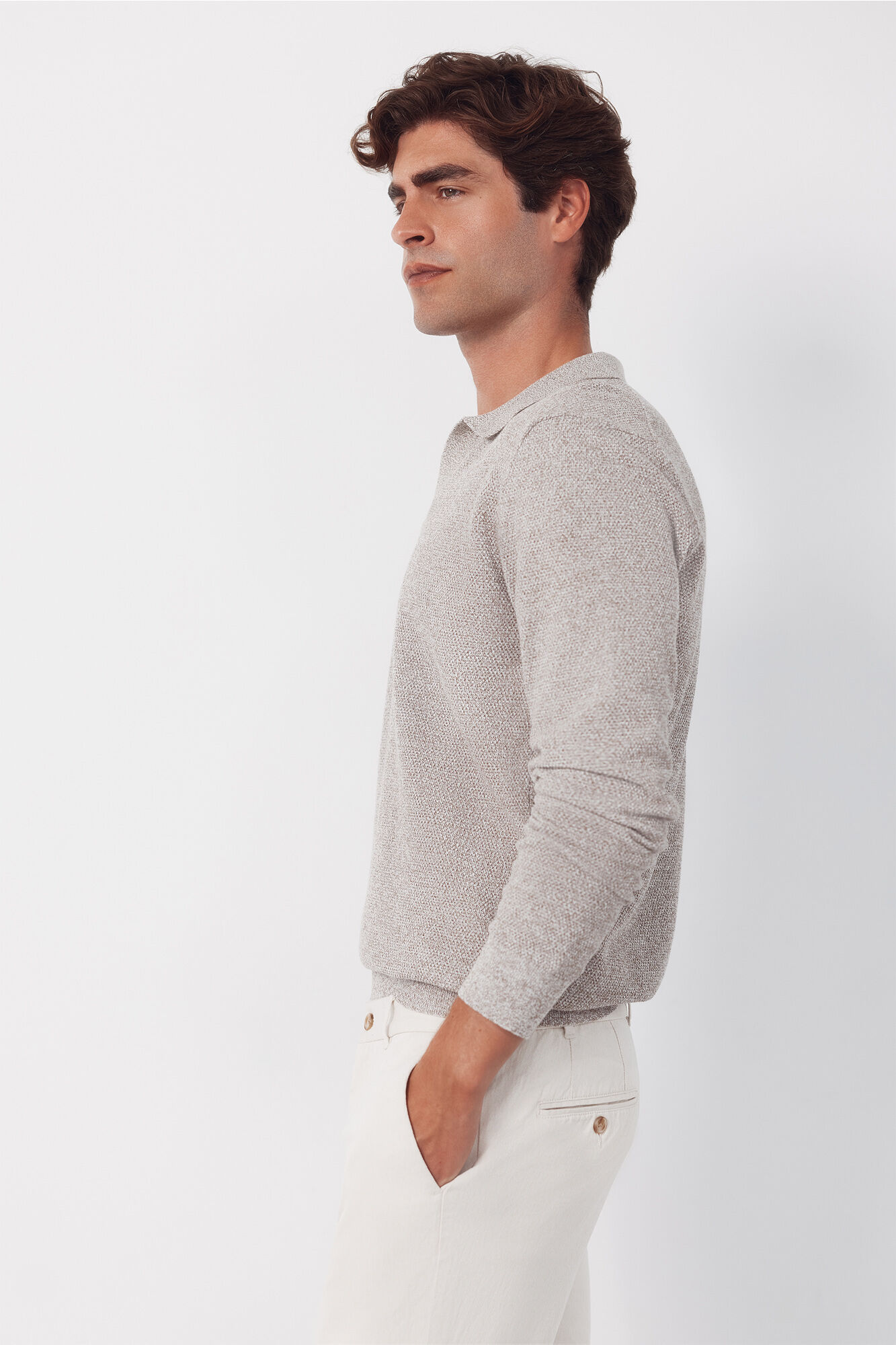 Cortefiel Jersey polo manga larga torzal Beige