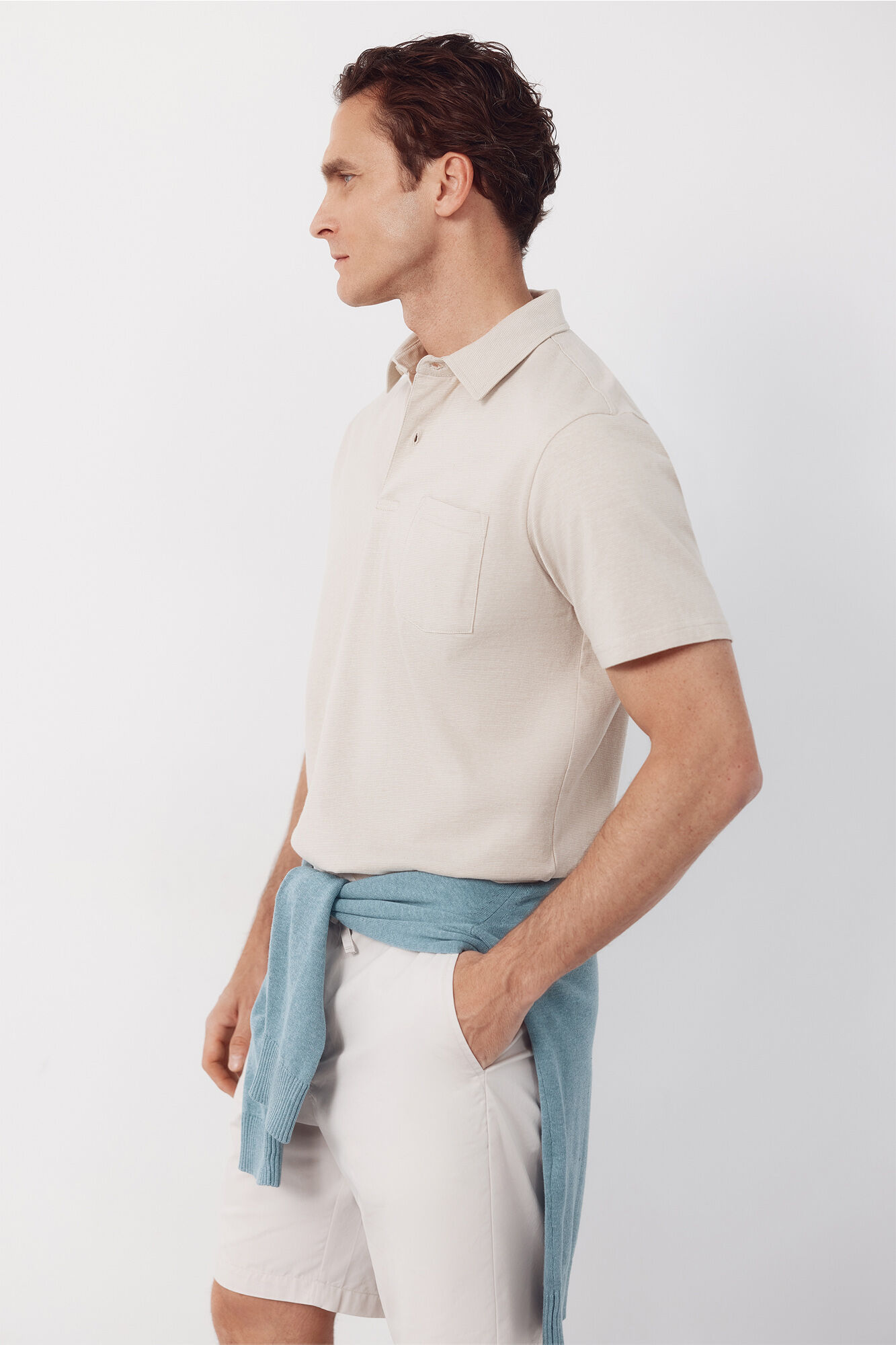 Cortefiel Polo rayas bolsillo Beige