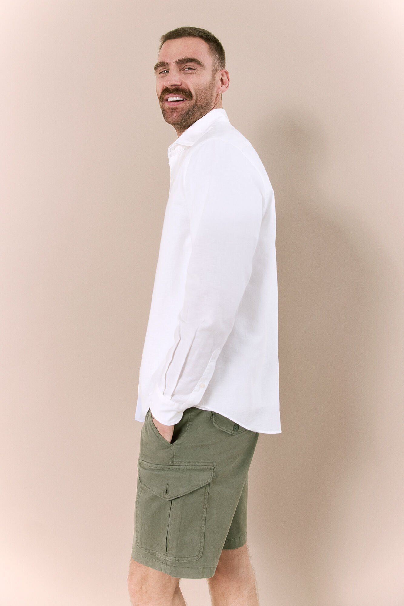 OOTO Camisa algod&oacute;n lino manga larga Blanco