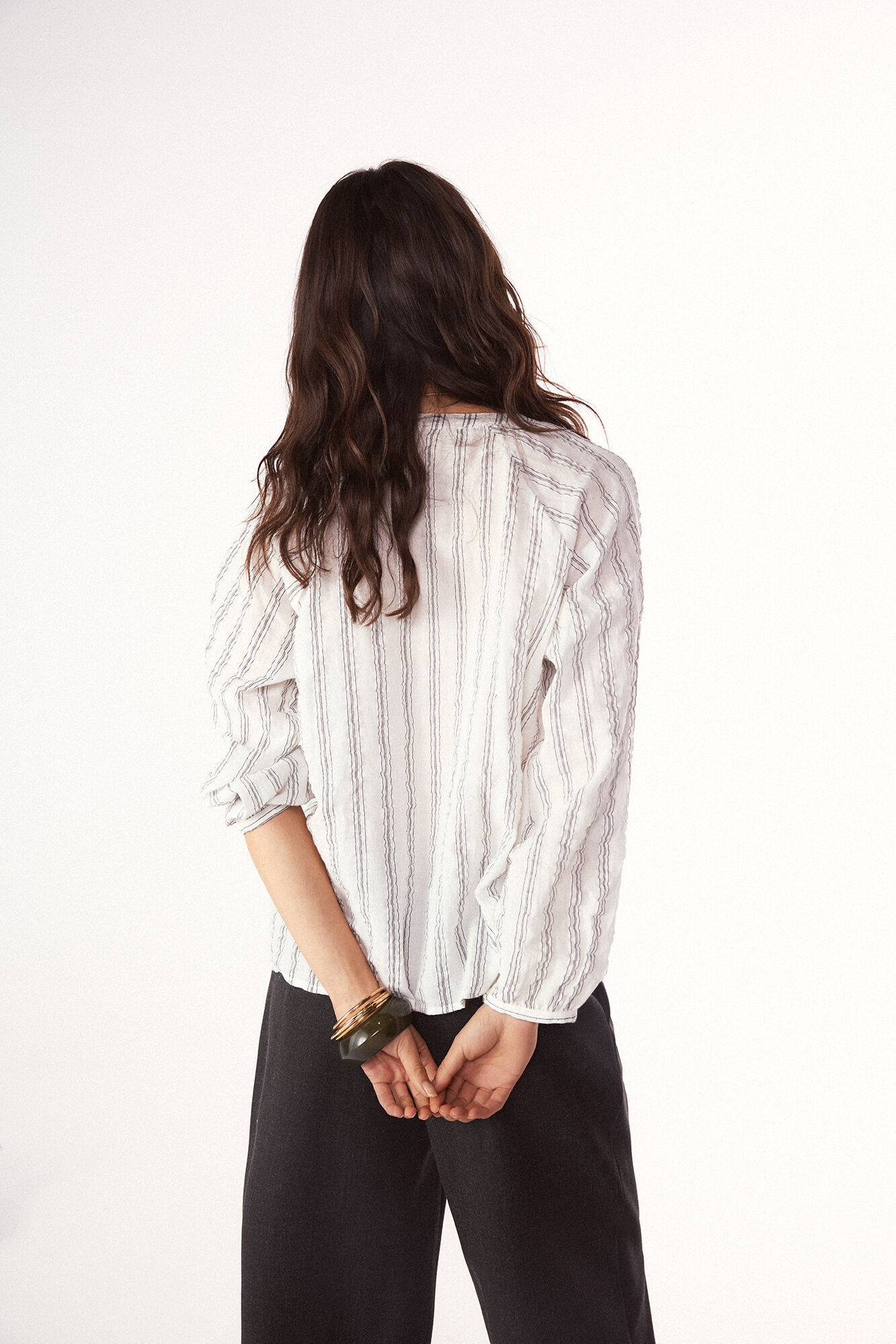Slowlove Blusa de rayas tejida Estampado blanco