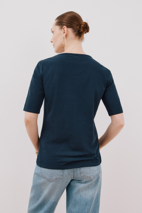 Cortefiel Playera básica escote barco Azul marino