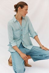 Cortefiel Camisa denim tencel Azul oscuro