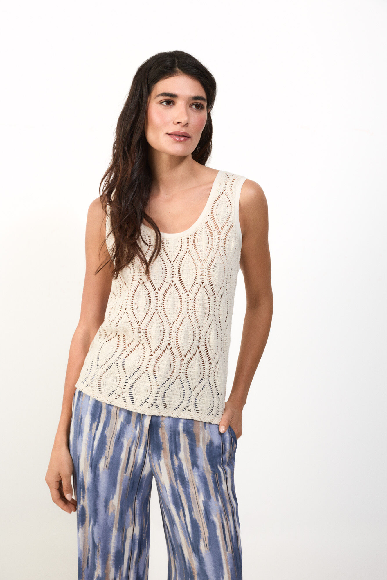 Slowlove Top tirantes crochet Marfil