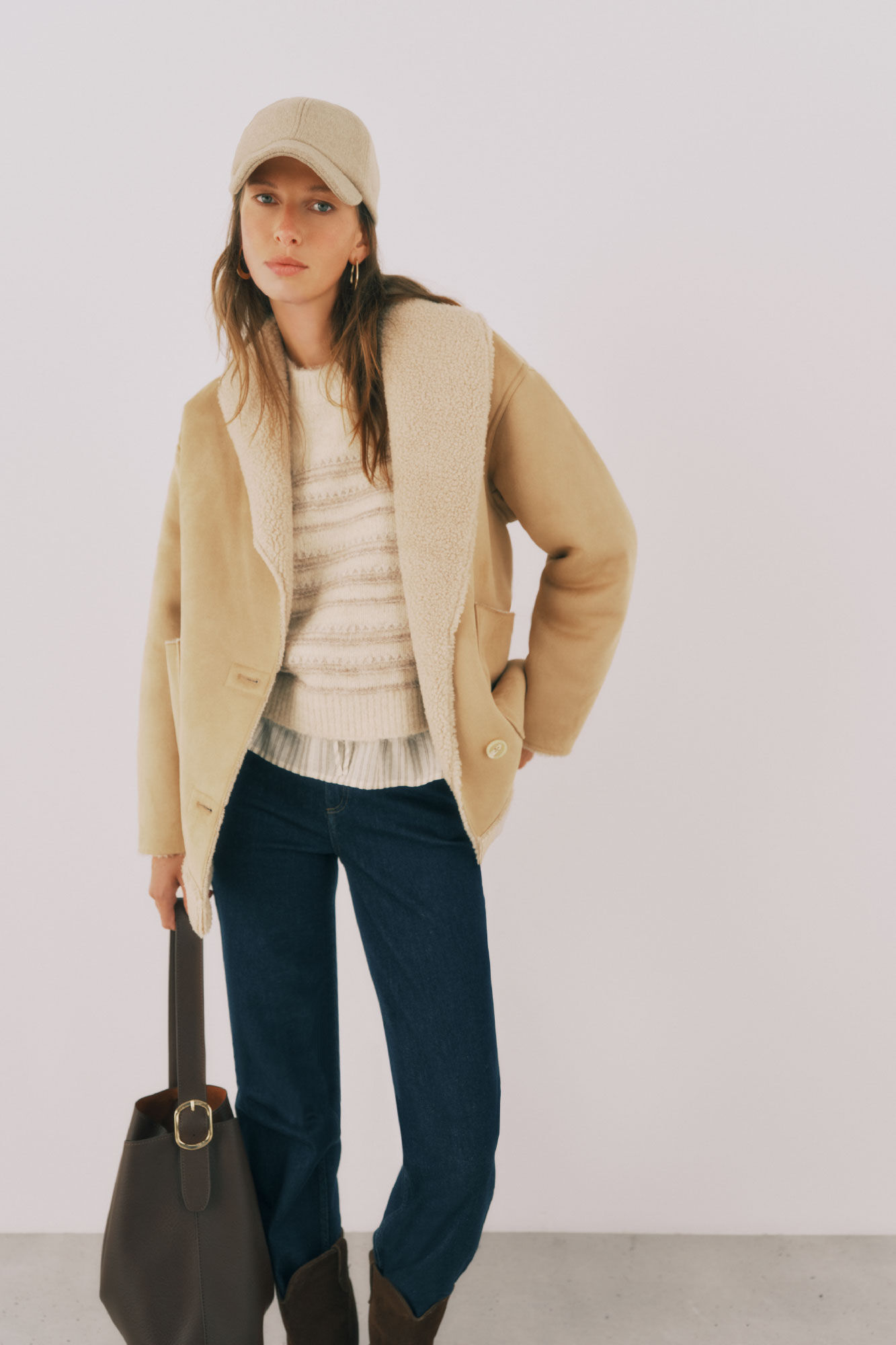 Cortefiel Chamarra efecto doble faz Beige