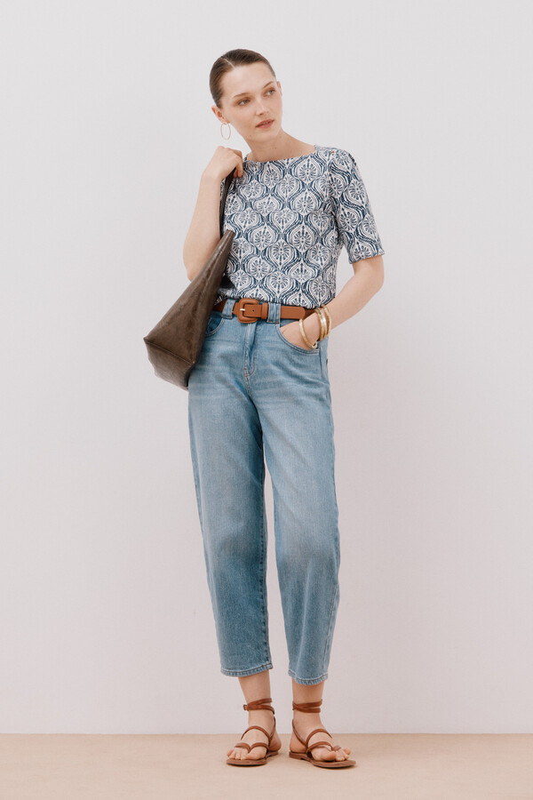 Cortefiel Playera básica escote barco Azul