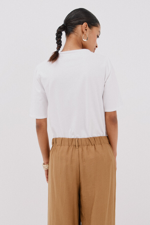 Cortefiel Playera básica escote barco Blanco