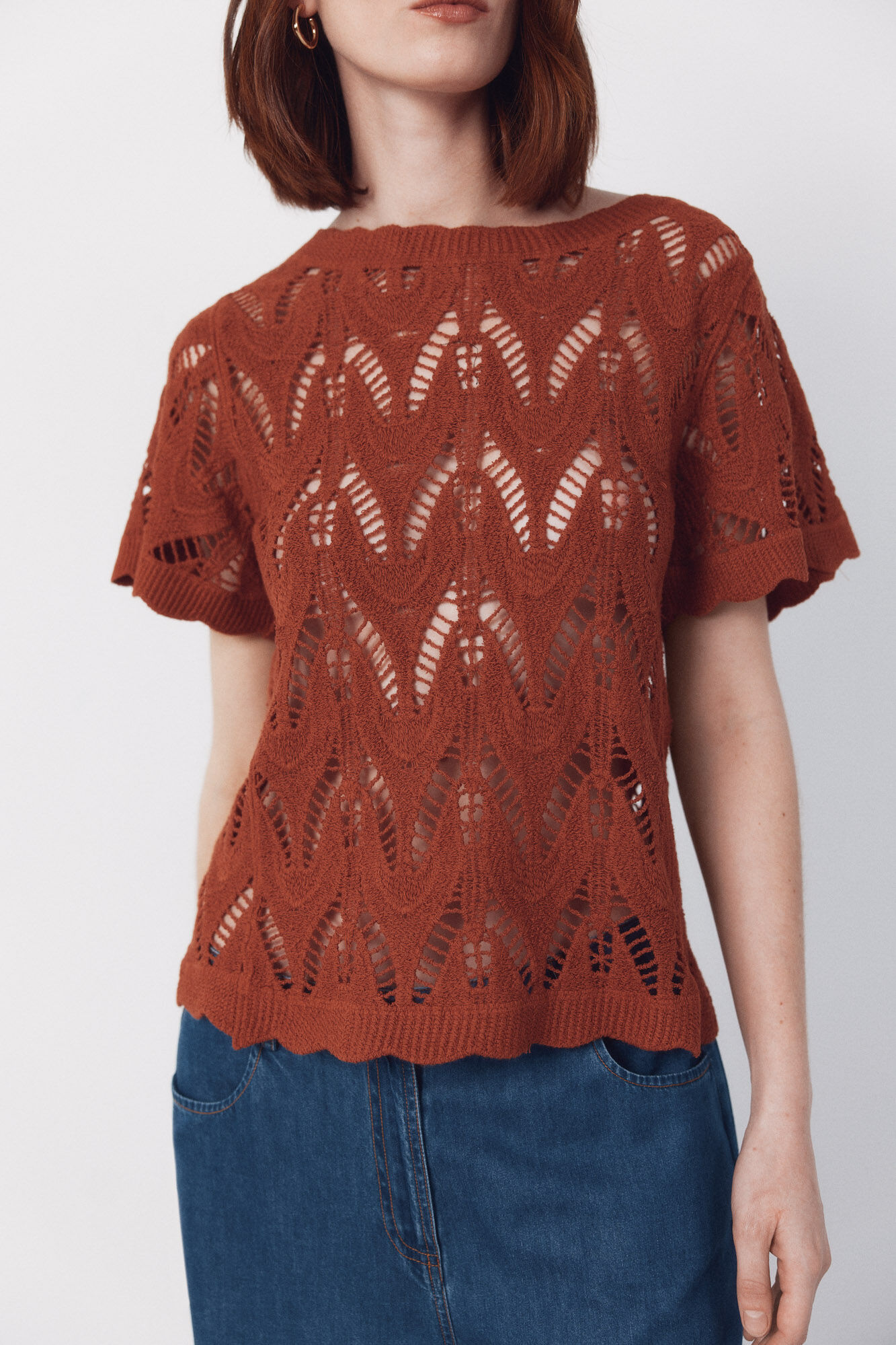 Cortefiel Top de crochet Marr&oacute;n