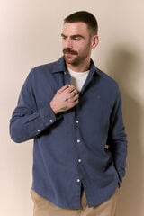 OOTO Camisa algod&oacute;n lino manga larga Azul