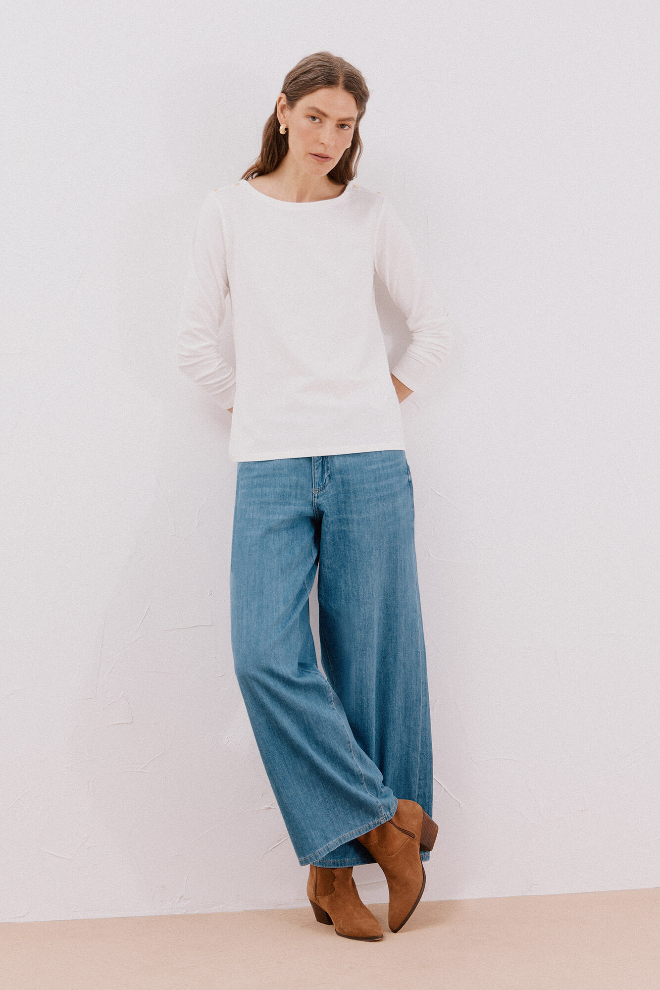 Cortefiel Playera barco botones Blanco