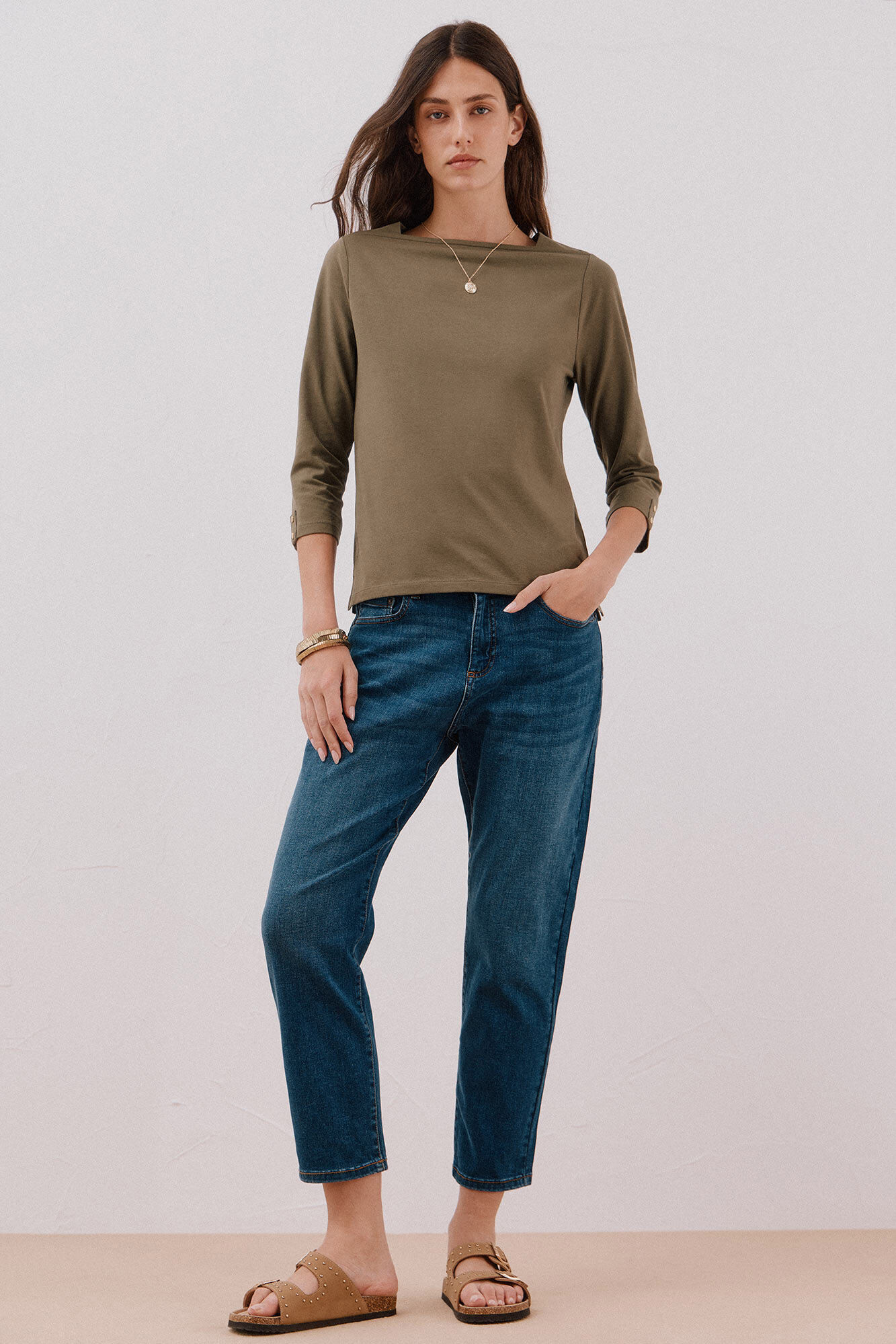 Cortefiel Playera b&aacute;sica barco Kaki