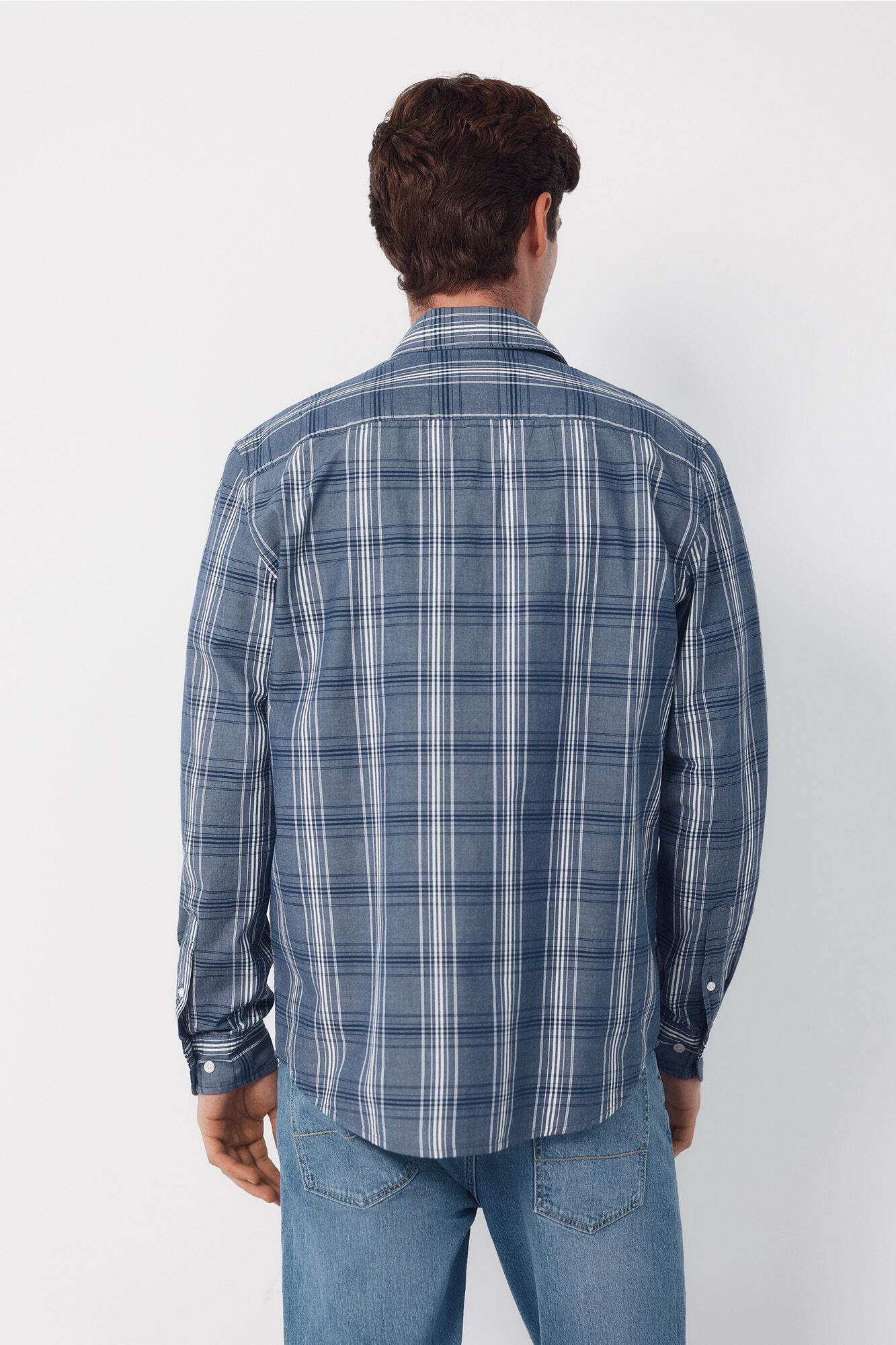 Cortefiel Camisa popel&iacute;n cuadros Azul marino