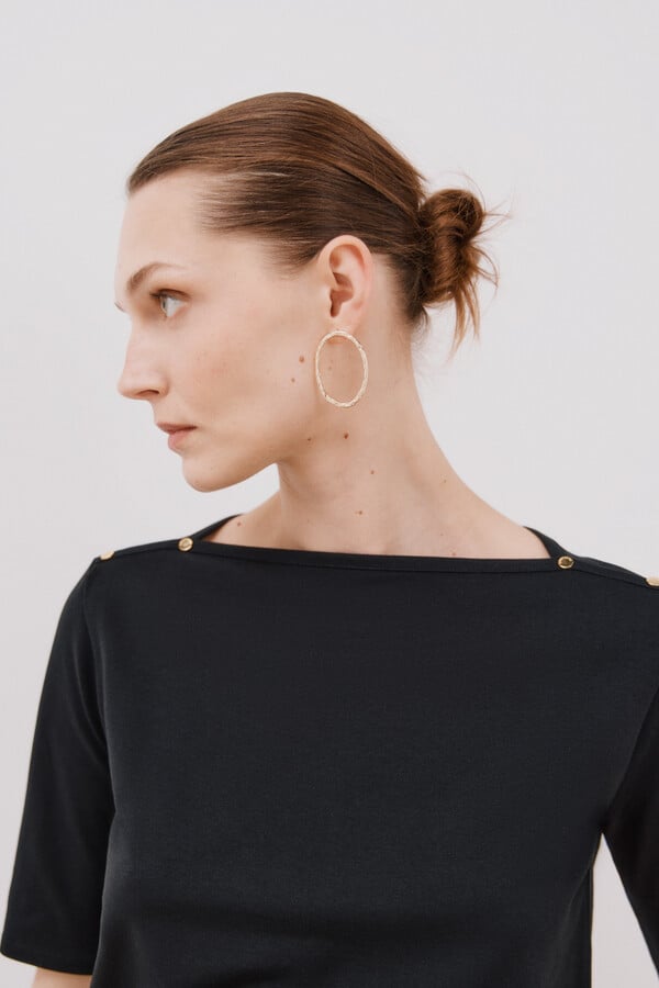 Cortefiel Playera básica escote barco Negro