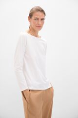 Cortefiel Camiseta básica escote barco con botones dorados Blanco