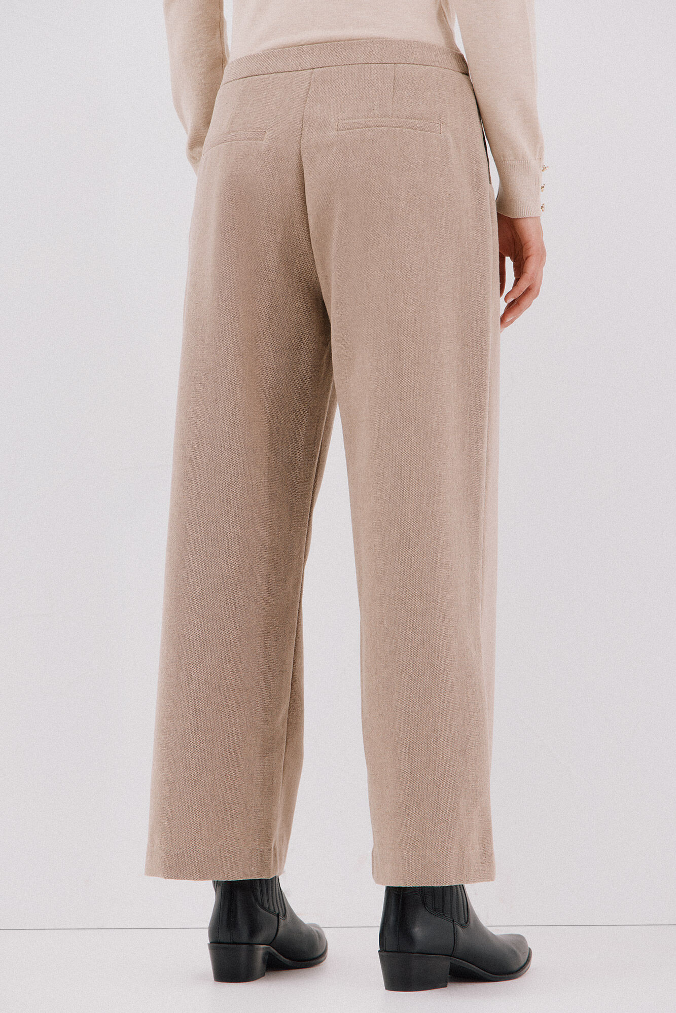 Cortefiel Pantal&oacute;n de mujer crop y ancho Beige