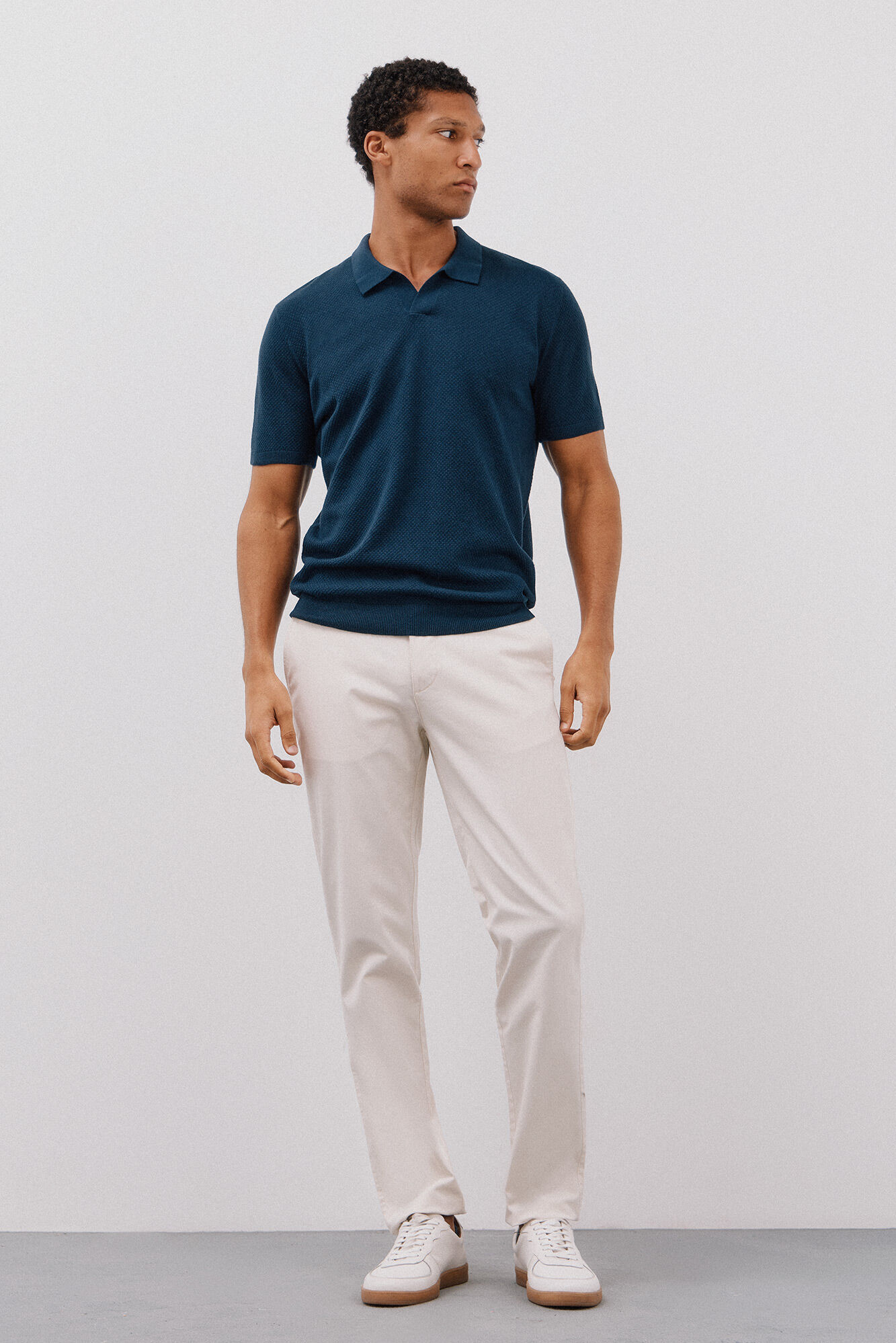 Cortefiel Su&eacute;ter polo de manga corta de algod&oacute;n con estructura Azul marino