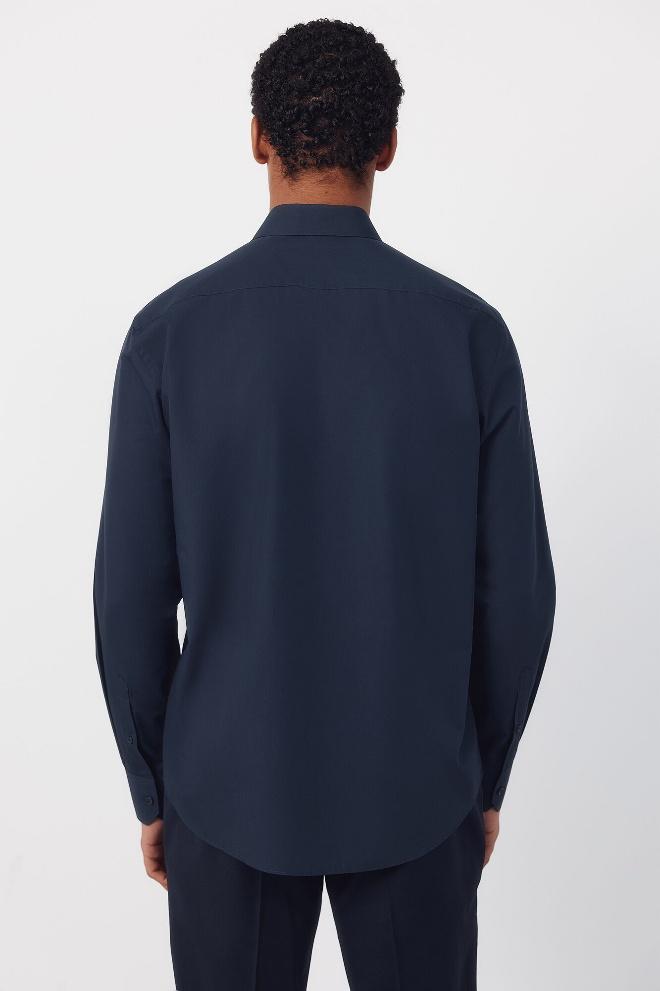 Cortefiel Camisa vestir lisa algod&oacute;n tencel Azul marino