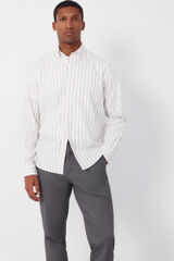 Cortefiel Camisa rayas oxford slub Marfil