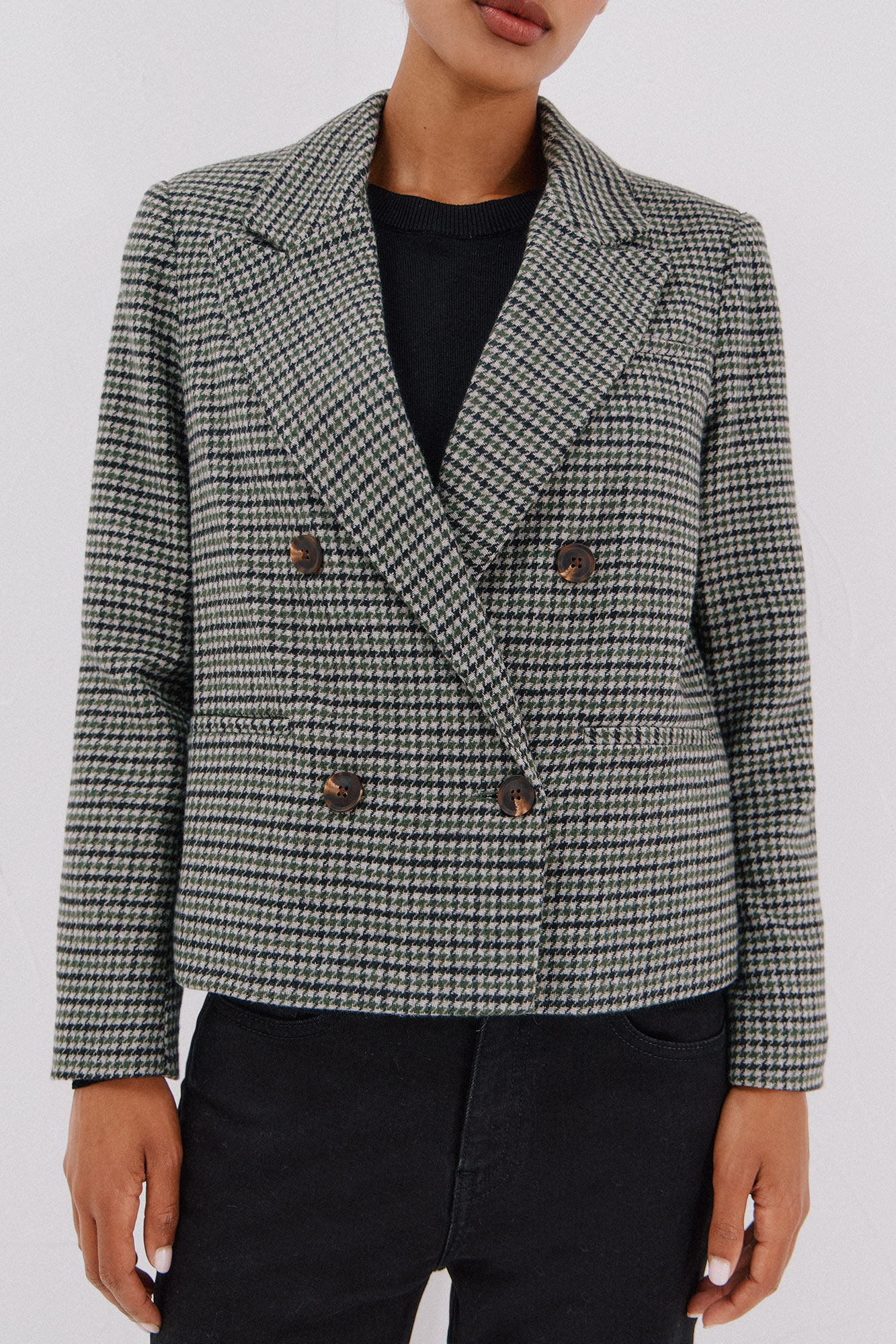 Cortefiel Blazer corta Estampado verde