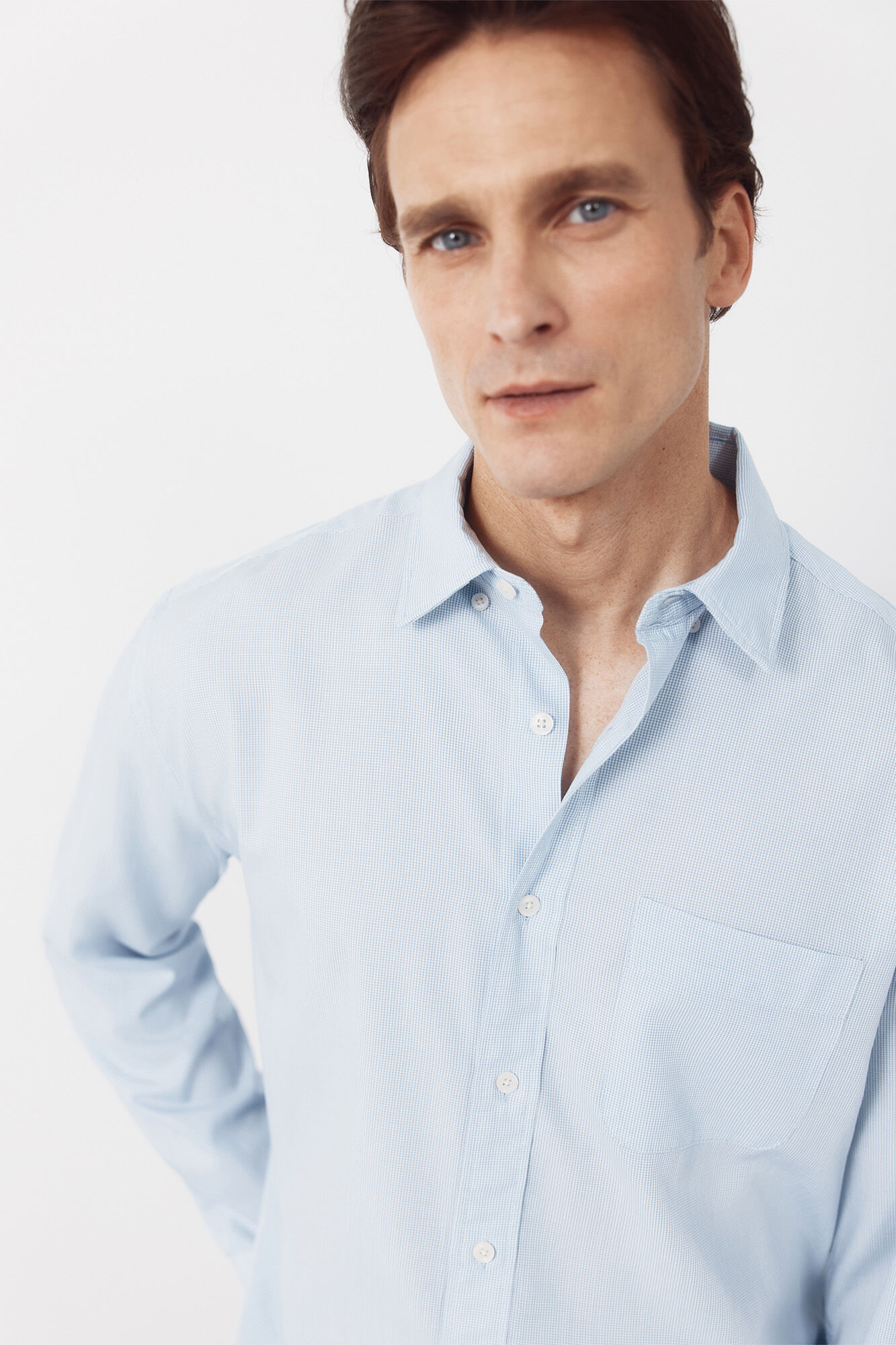 Cortefiel Camisa seersucker cuadros Azul