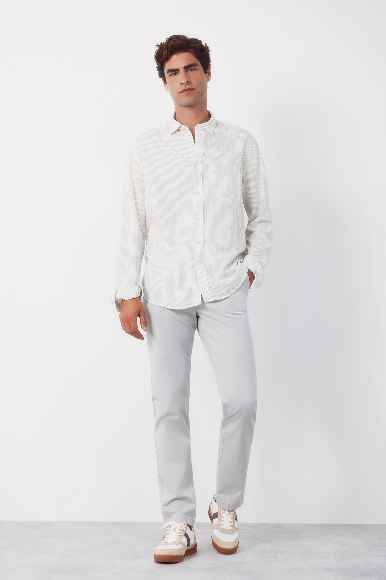 Cortefiel Camisa seersucker rayas Marfil