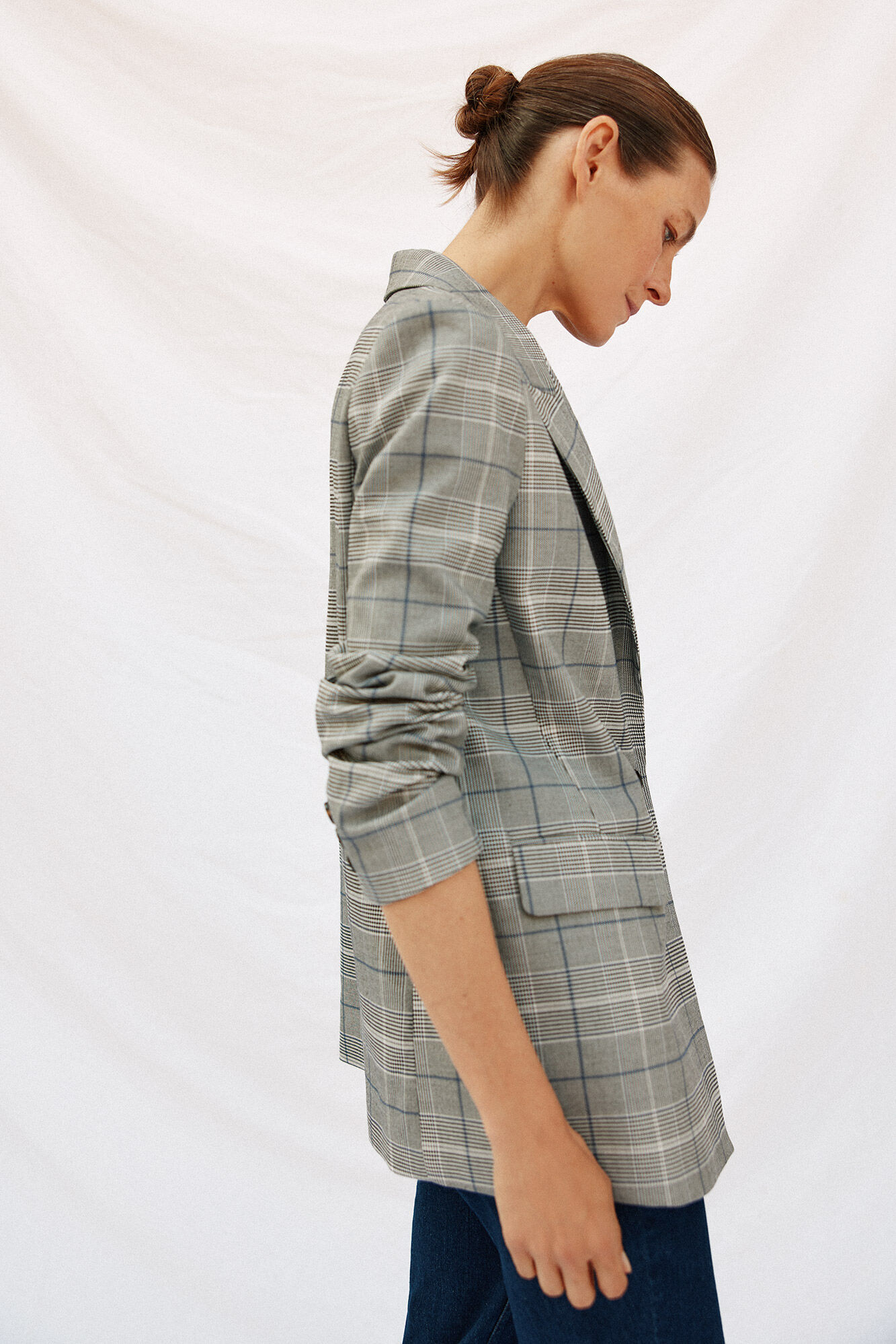 Cortefiel Blazer mujer de tejido a cuadros Estampado gris