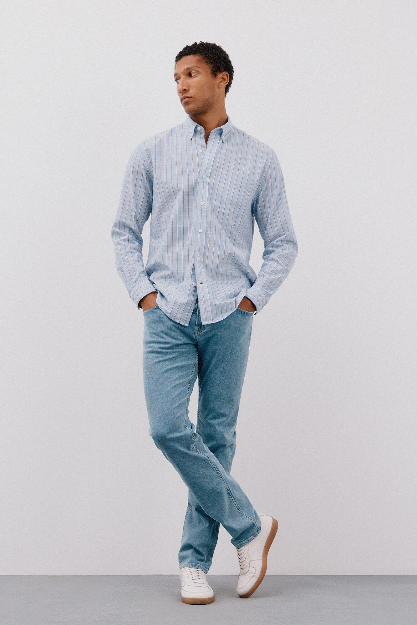 Cortefiel Camisa rayas flam&eacute; Azul oscuro