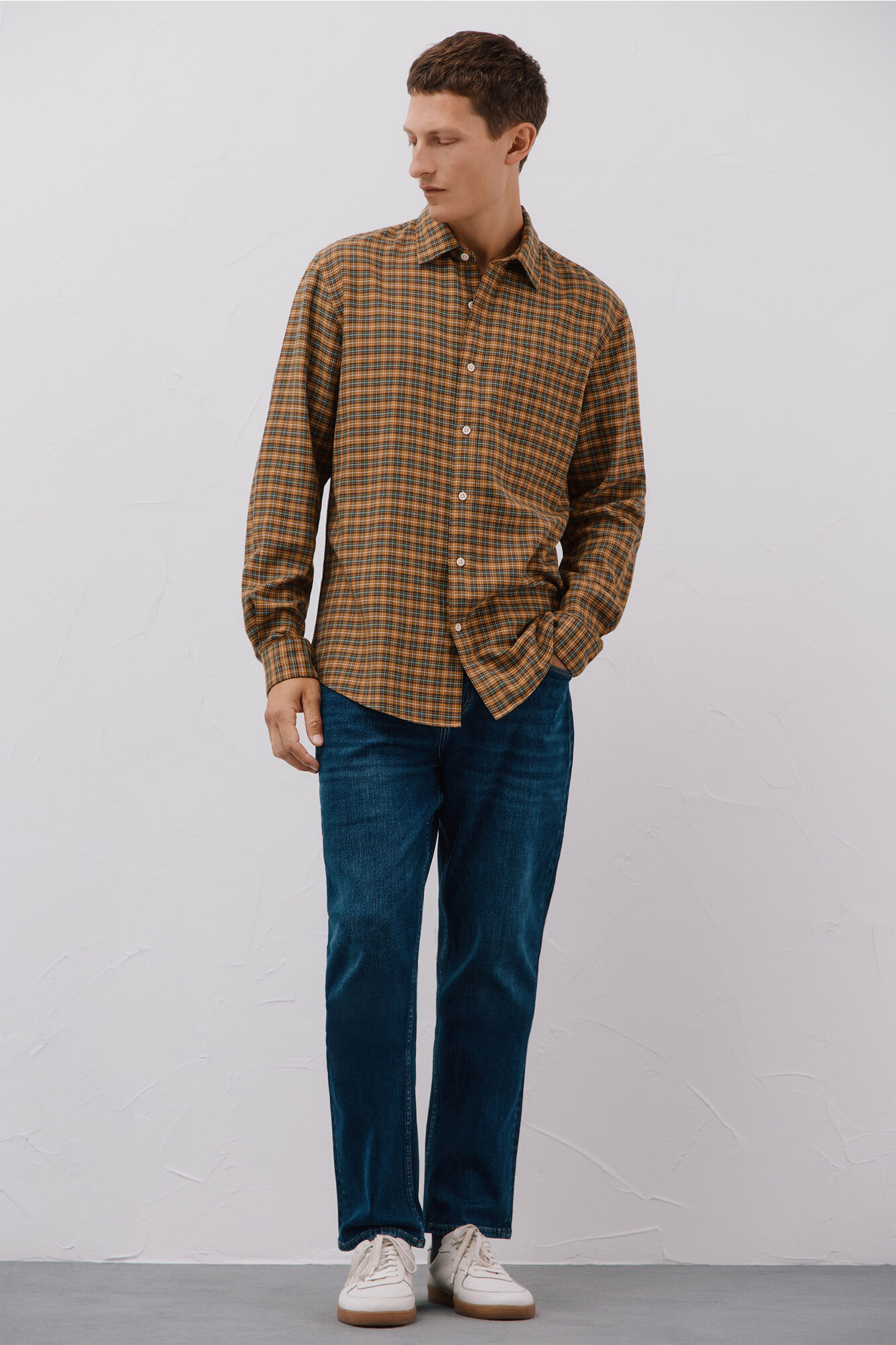 Cortefiel Camisa de cuadros Tencel Estampado amarillo