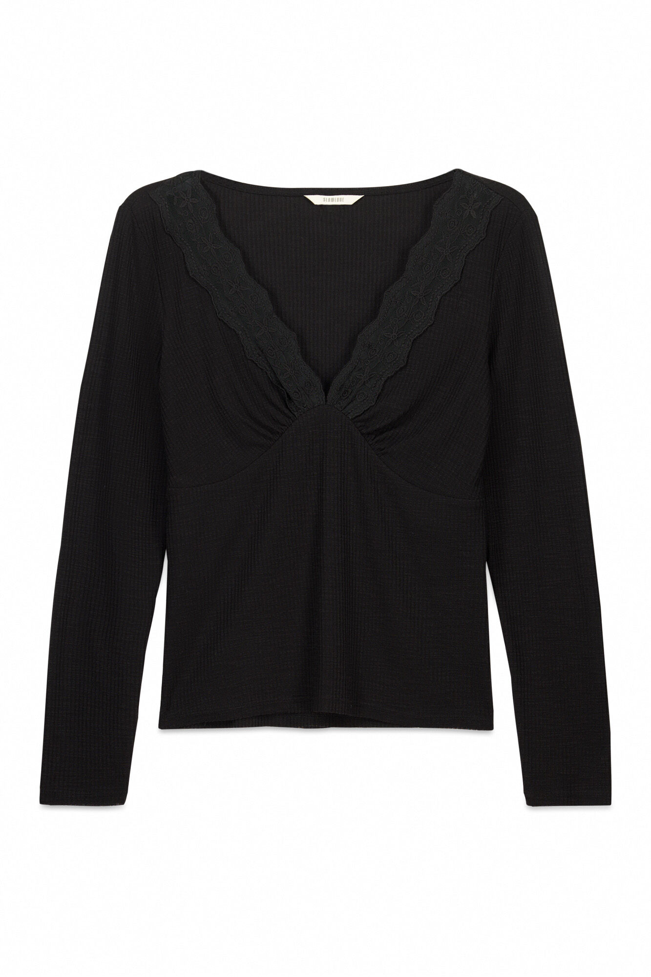 Slowlove Top con estructura y detalle de blonda Negro