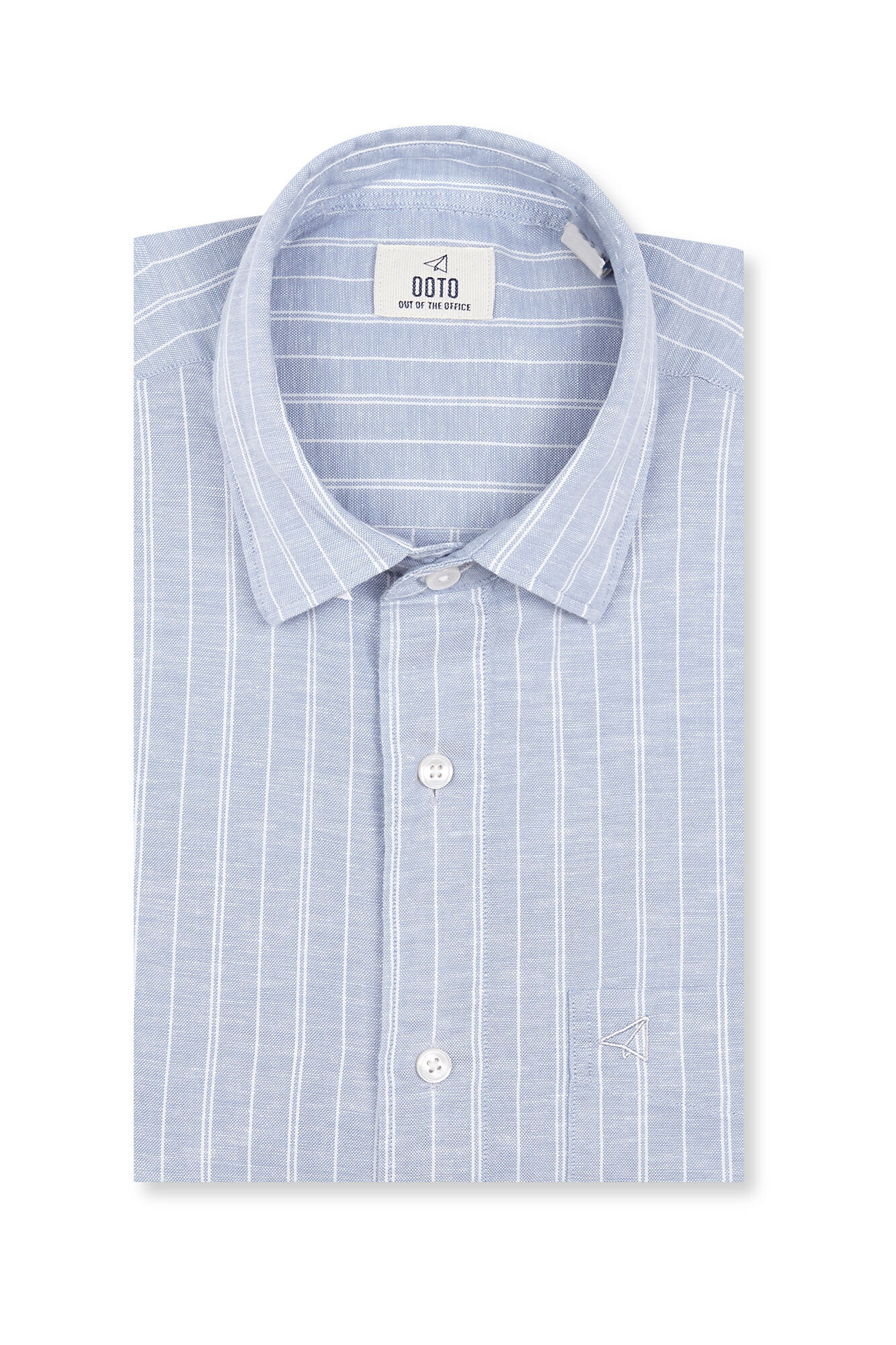 OOTO Camisa algod&oacute;n lino rayas Azul
