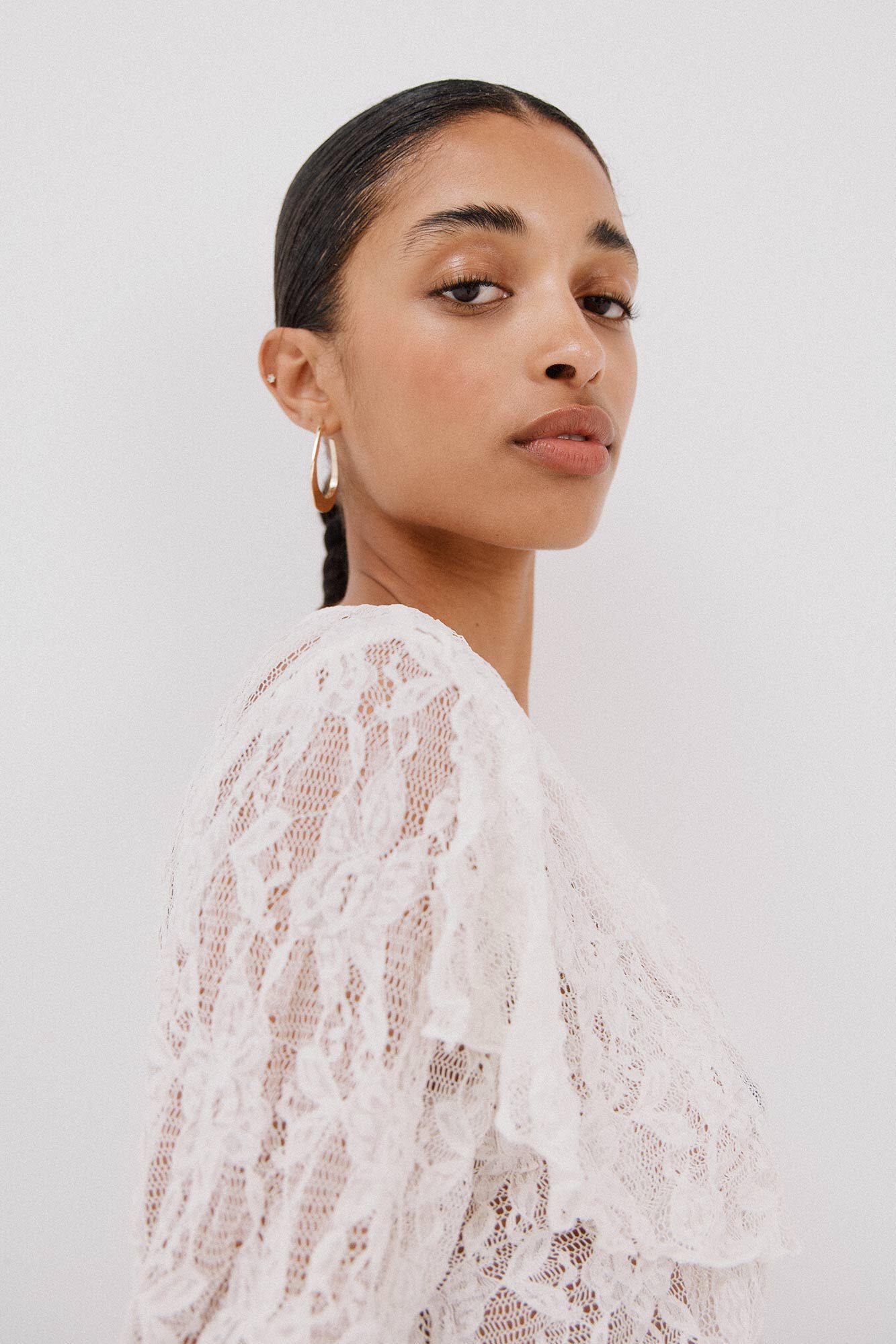 Cortefiel Top de encaje el&aacute;stico Blanco