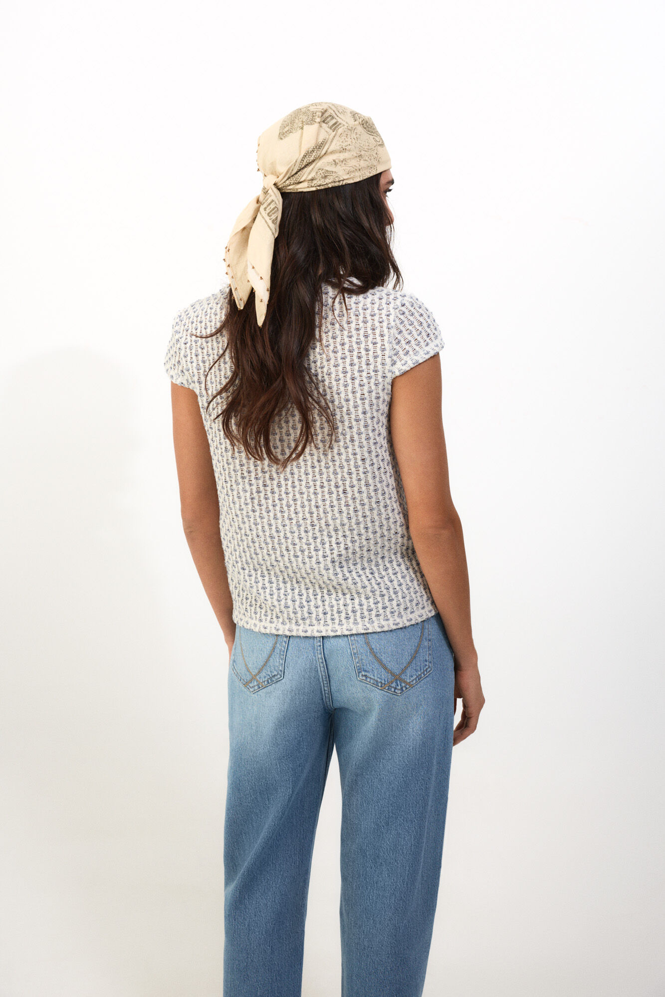 Slowlove Top de manga corta de crochet Marfil