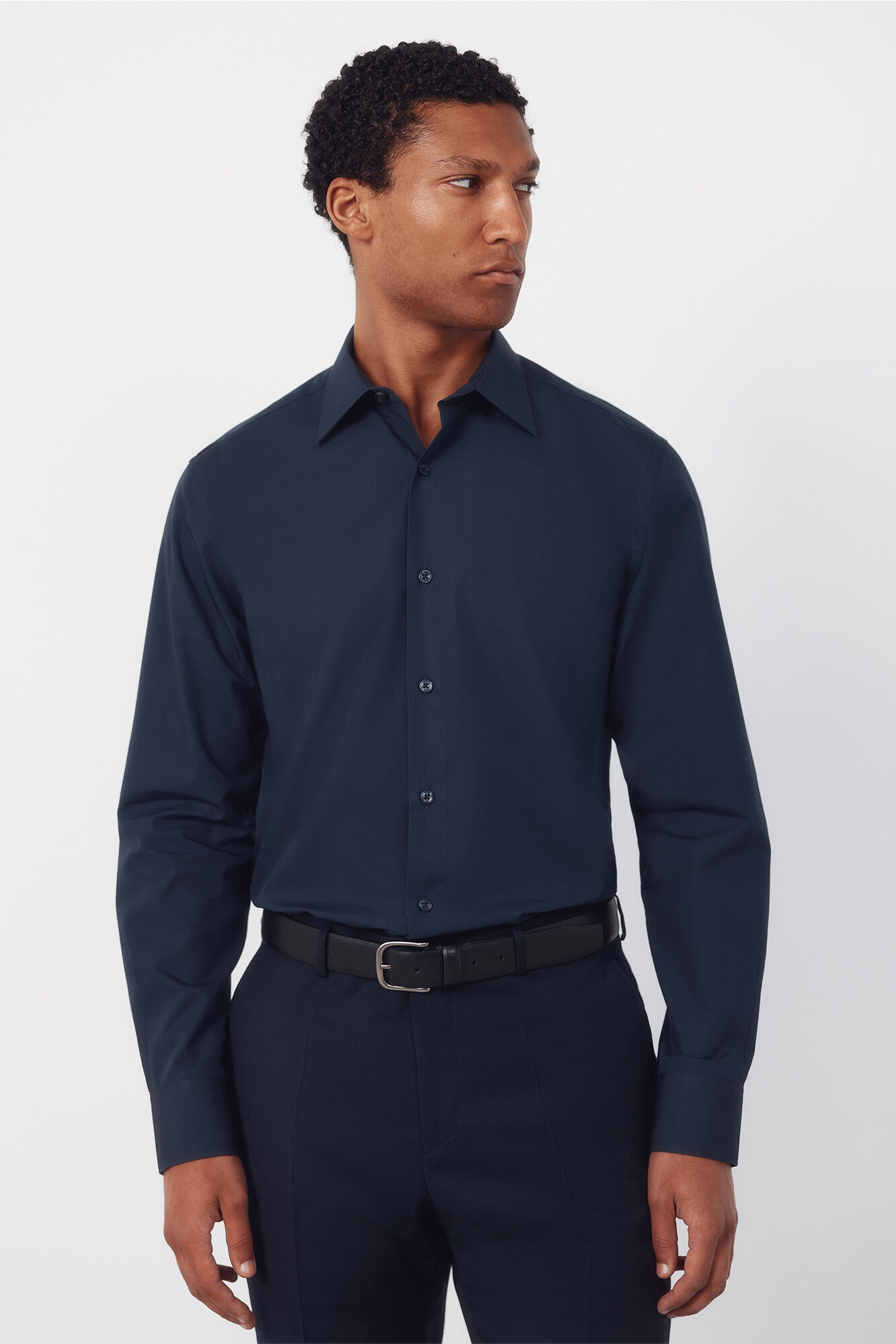 Cortefiel Camisa vestir lisa algod&oacute;n tencel