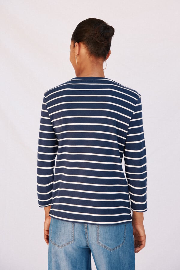 Cortefiel Playera básica botones dorados Estampado azul