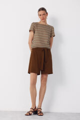 Cortefiel Pantal&oacute;n bermuda de lino Marr&oacute;n oscuro