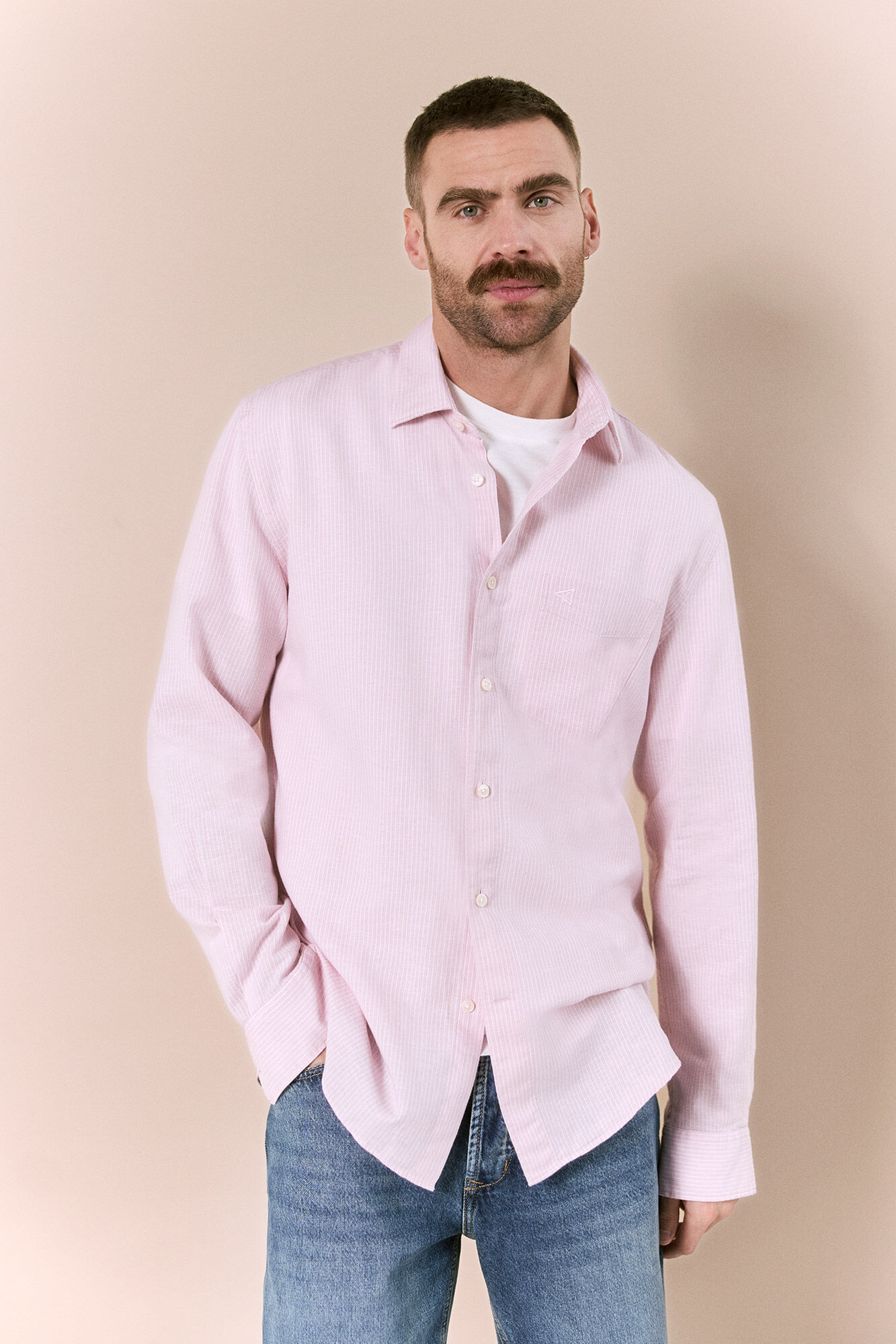 OOTO Camisa algod&oacute;n lino rayas