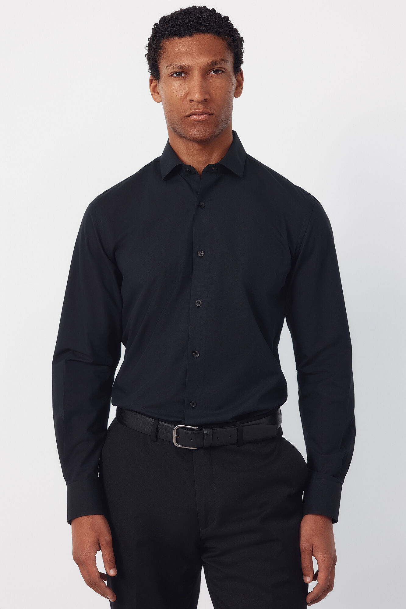Cortefiel Camisa vestir otom&aacute;n slim fit f&aacute;cil plancha Negro