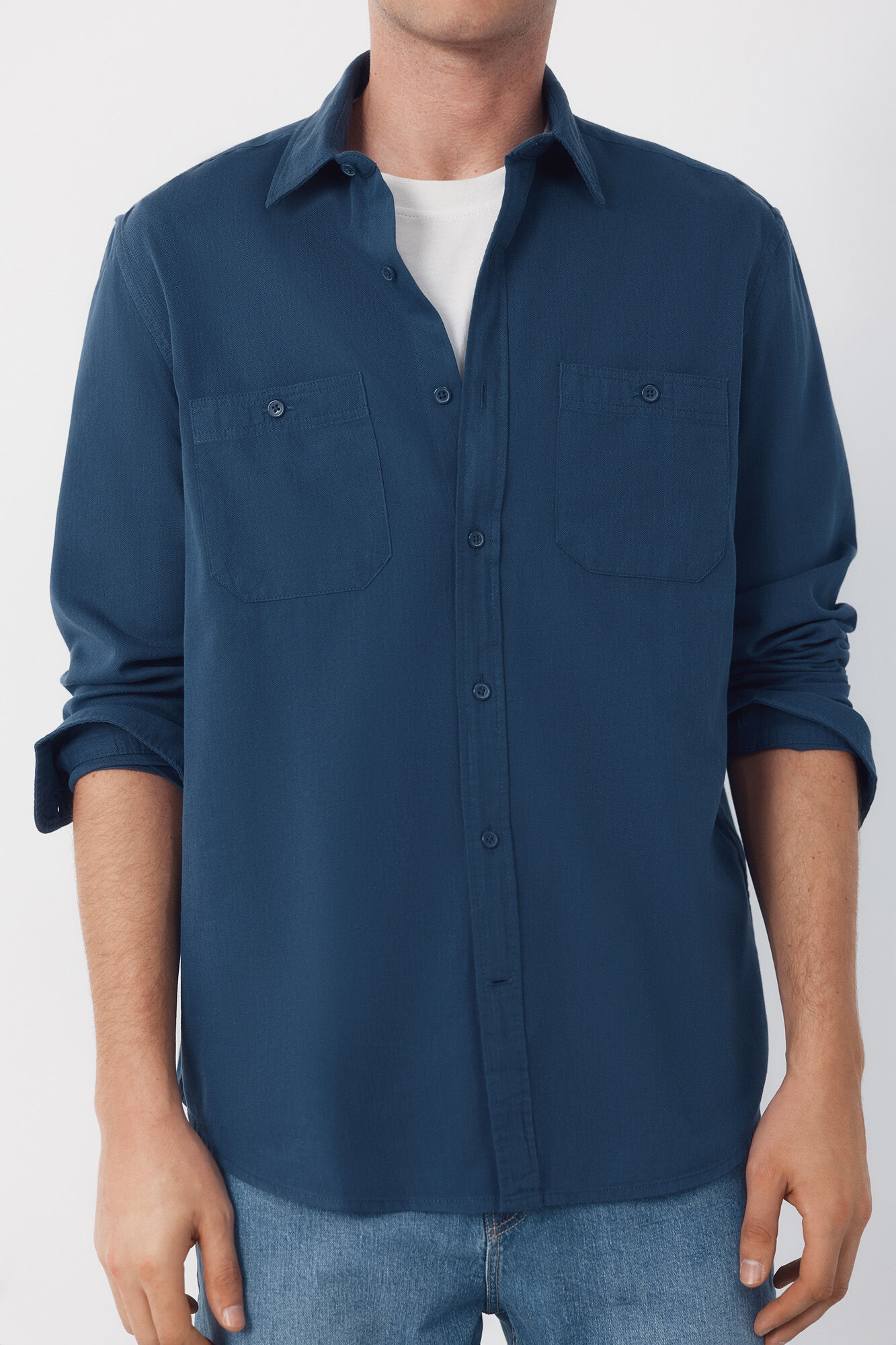 Cortefiel Camisa espiga bolsillos Azul marino
