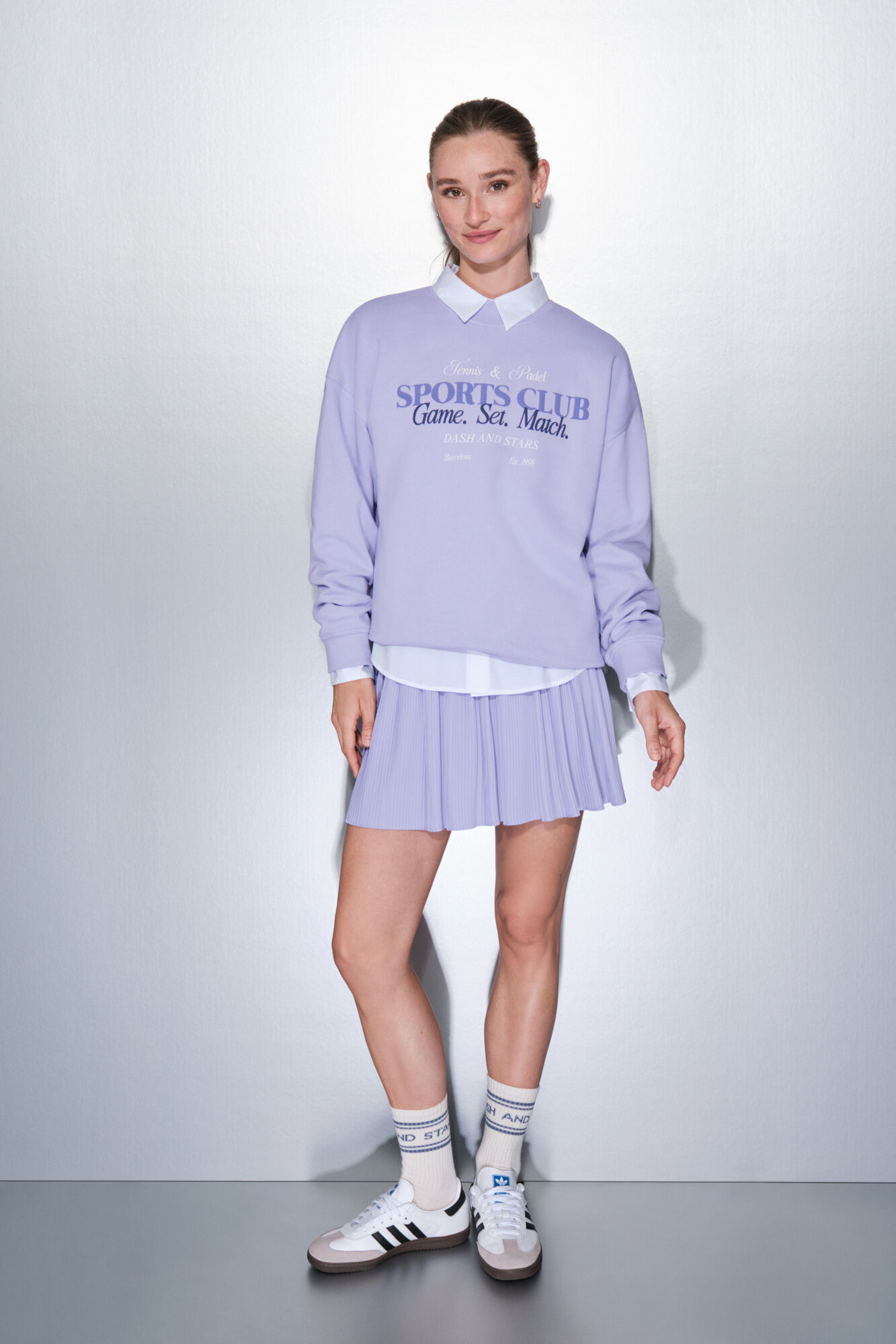 Dash and Stars Falda plisada lila con forro de malla morado/lila